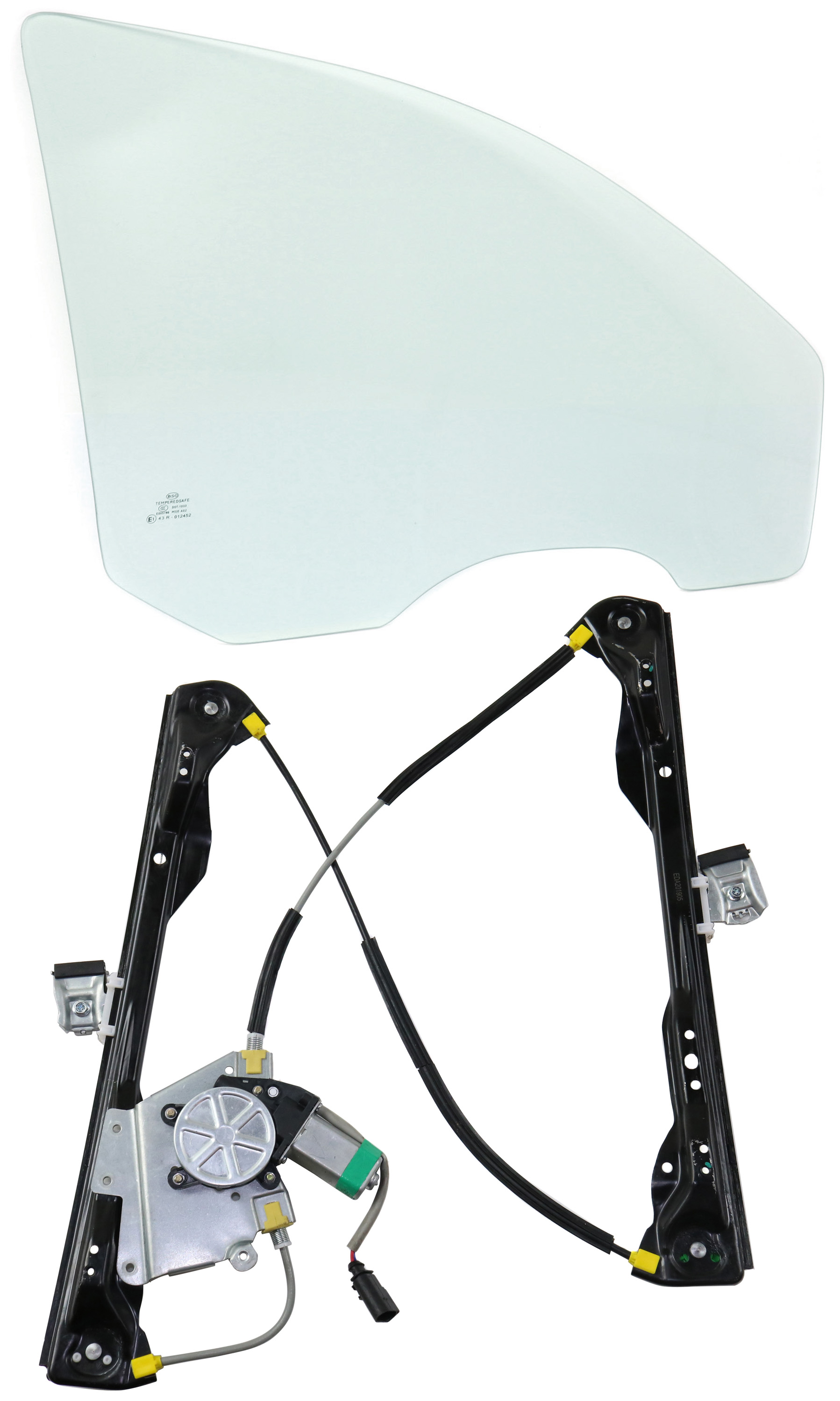 AM FOCUS 00-07 FRONT DOOR GLASS RH Green Tint 2 pc Kit with Window Regulator without clip SKU KIT 070117-48 Partslink FO1351132 OEM YS4Z5421410AA DD09522GTNN 6S4Z