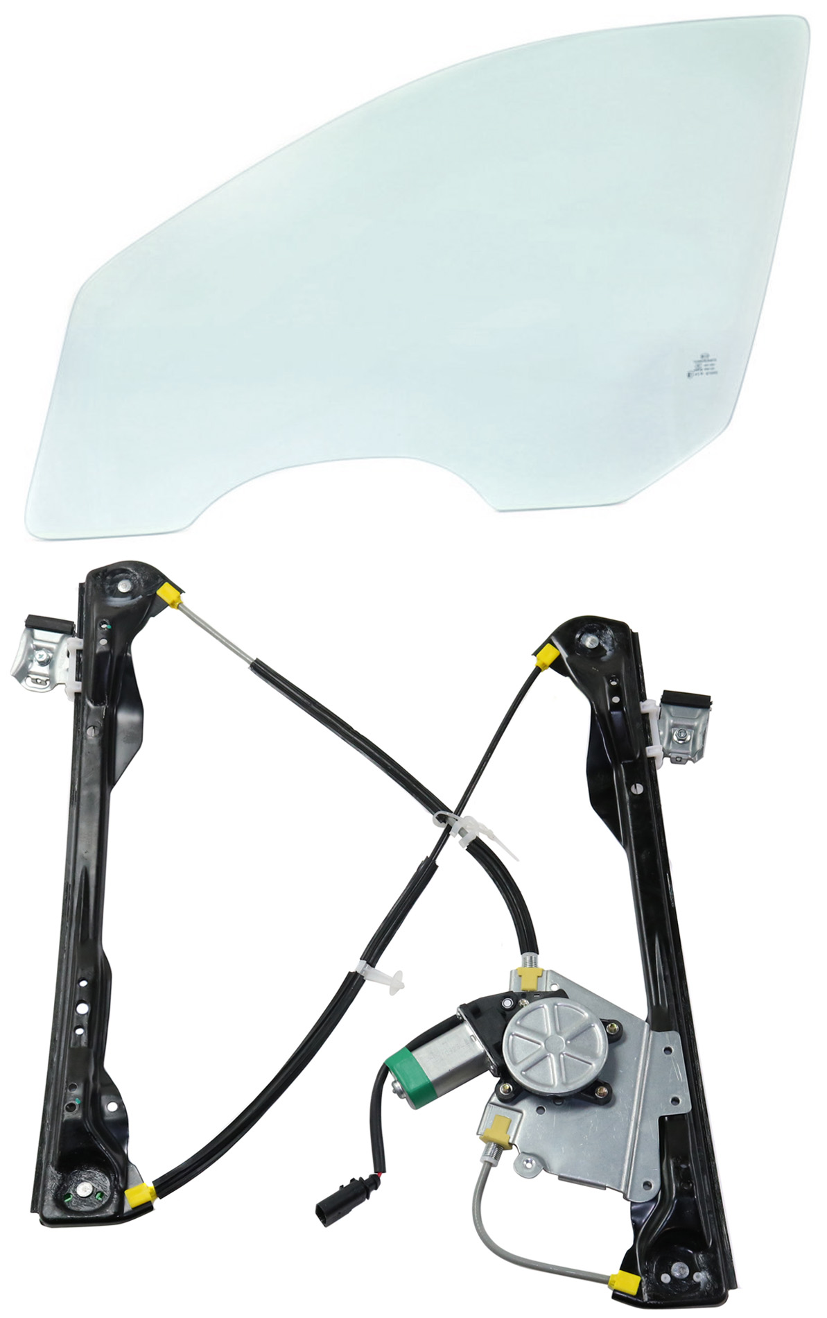 AM FOCUS 00-07 FRONT WINDOW REGULATOR LH 2 pc Kit with Door Glass with Motor without Clip SKU KIT 070117-49 OEM 6S4Z5423201BB YS4Z5421411AA DD
