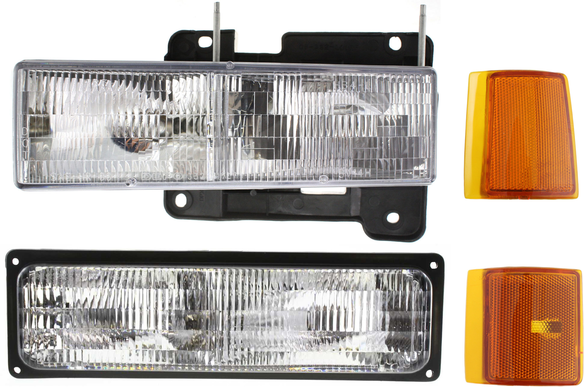 AM YUKON 94-99 HEAD LAMP LH Assembly Halogen 4 pc Kit with Reflector Side Marker and Turn Signal Light SKU KIT 070117-72 Partslink GM2502101 GM2550148 GM2550145 GM2520128 OEM 15034929-5977463-5977739-59768