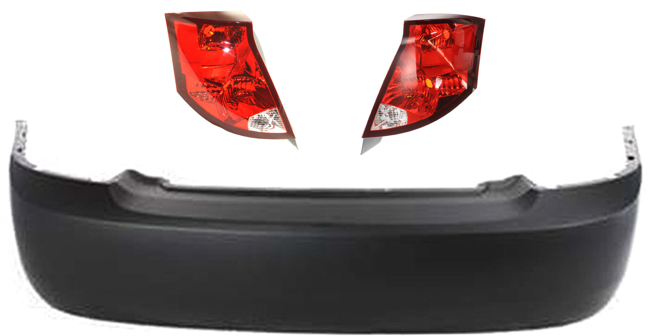 AM ION 03-07 REAR BUMPER COVER 3 pc Kit with Tail Lights w o Special Edition Sedan SKU KIT 070117-95 Partslink GM1100666 OEM 22698403-22723025 PFM 22723024