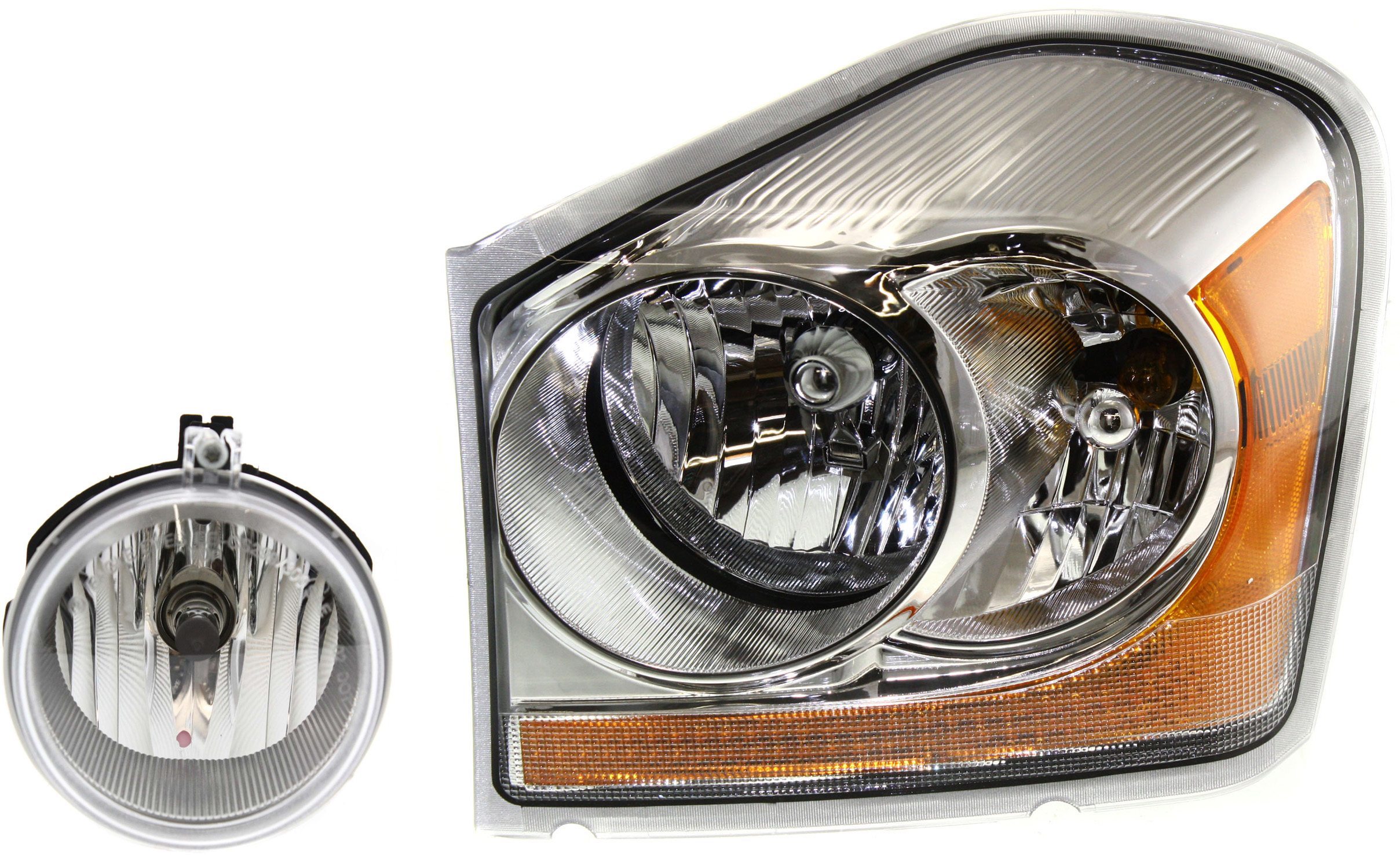 AM DURANGO 04-05 HEAD LAMP LH Assembly Halogen 2 pc Kit with Fog Light SKU KIT 070217-06 Partslink CH2502147 CH2592127 OEM 55077721AD 55077470AB PFM