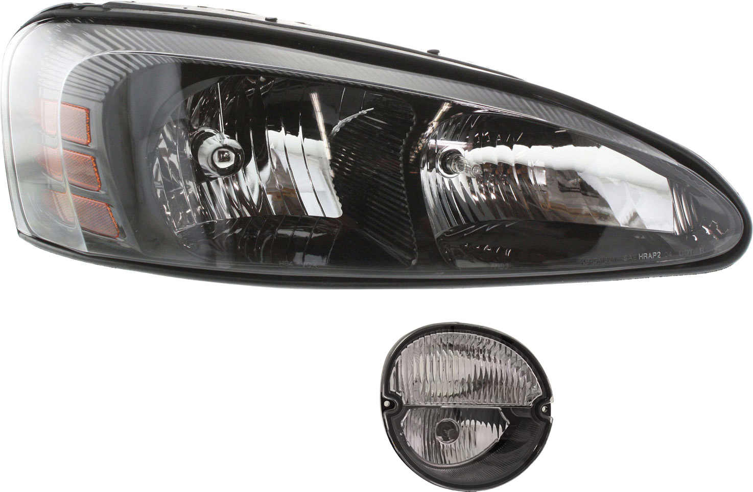 AM GRAND PRIX 04-08 HEAD LAMP RH Assembly Halogen 2 pc Kit with Fog Light SKU KIT 070217-36 Partslink GM2503227 GM2521187 OEM 25851403-15852222