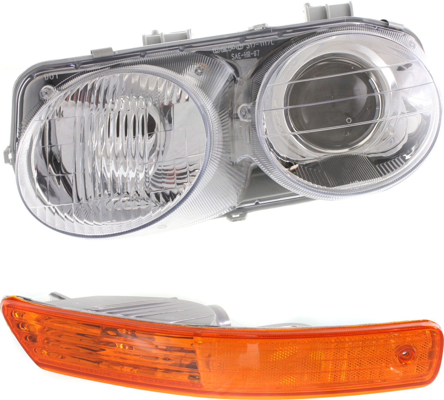 AM INTEGRA 98-01 HEAD LAMP LH Lens and Housing Halogen 2 pc kit with Turn Signal Light SKU KIT 070217-41 Partslink AC2502104 AC2530106 OEM 33151ST7A03-33351ST7A11