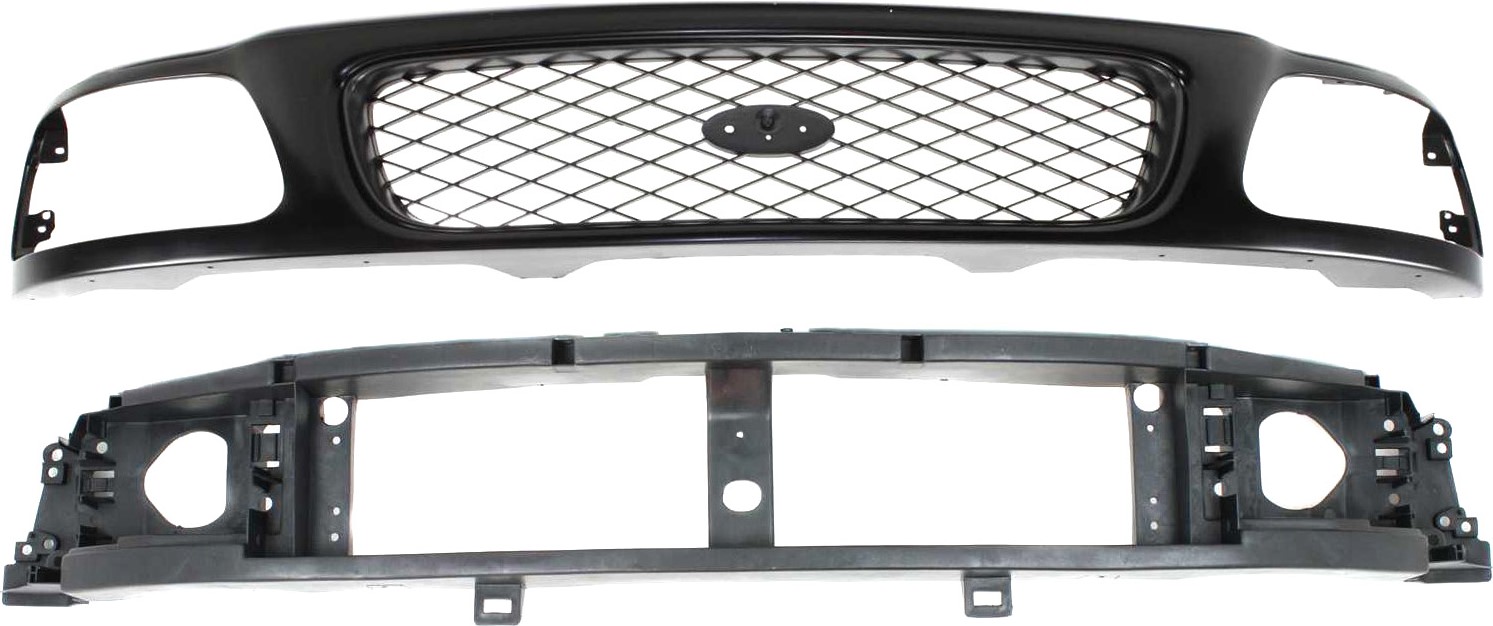 AM F 150 F 250-97-98 GRILLE 2 pc Kit with Header Panel SKU KIT 070217-50 Partslink FO1200328 FO1220210 OEM F65Z8200AAN F85Z8200CAA F85Z8A