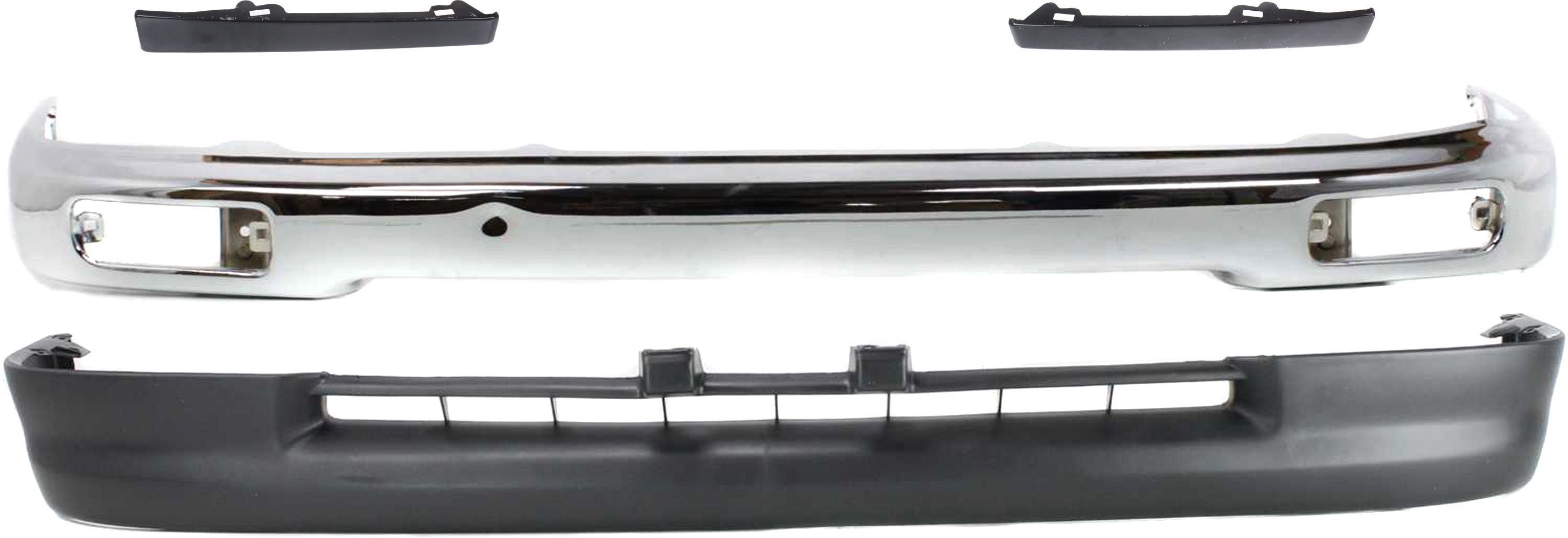 AM TACOMA 95-96 FRONT BUMPER Chrome 4 pc kit with Bumper Fillers and Valance 2WD SKU KIT 070217-51 Partslink TO1002154 TO1088101 TO1089101 TO1095169 OEM 5210104060-5251335010-52512350
