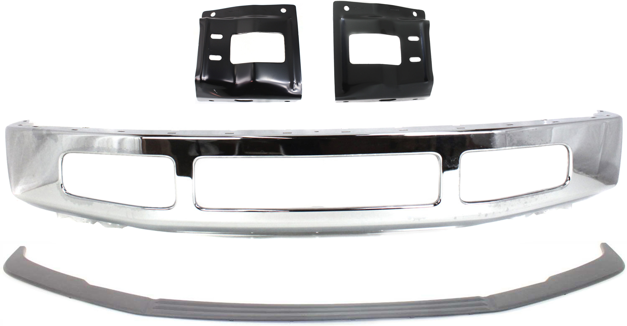 AM F 250 SUPER DUTY F 350 SUPER DUTY 08-10 FRONT BUMPER Chrome 4 pc kit with Bumper Bracket and Bumper Trim SKU KIT 070217-57 Partslink FO1002406 FO1066173 FO1067173 FO1044103 OEM 8C3Z17757B 8C3Z17B985A 8C3Z17B