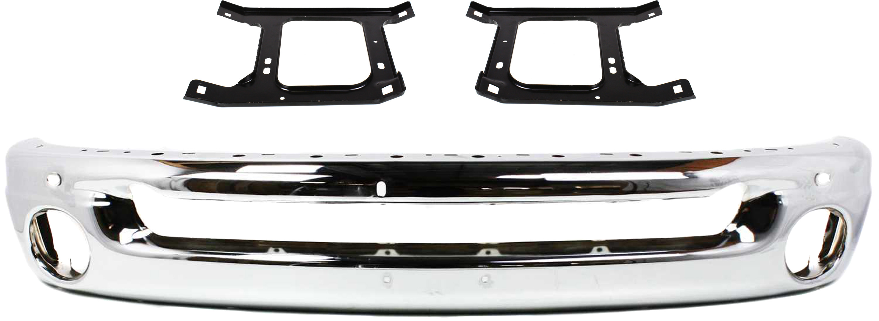 AM DODGE FULL SIZE PICKUP 02-09 FRONT BUMPER Chrome 3 pc Kit with Bumper Brackets SKU KIT 070217-64 Partslink CH1002383 CH1066127 CH1067127 OEM 55077946AB 55077209AA 55077208