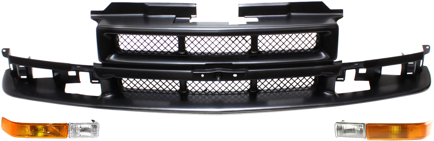AM BLAZER 98-05 S10-98-04 GRILLE 3 pc Kit with Turn Signal Lights SKU KIT 070217-77 Partslink GM1200418 GM2520163 GM2521163 OEM 12472710-15098271-15098272