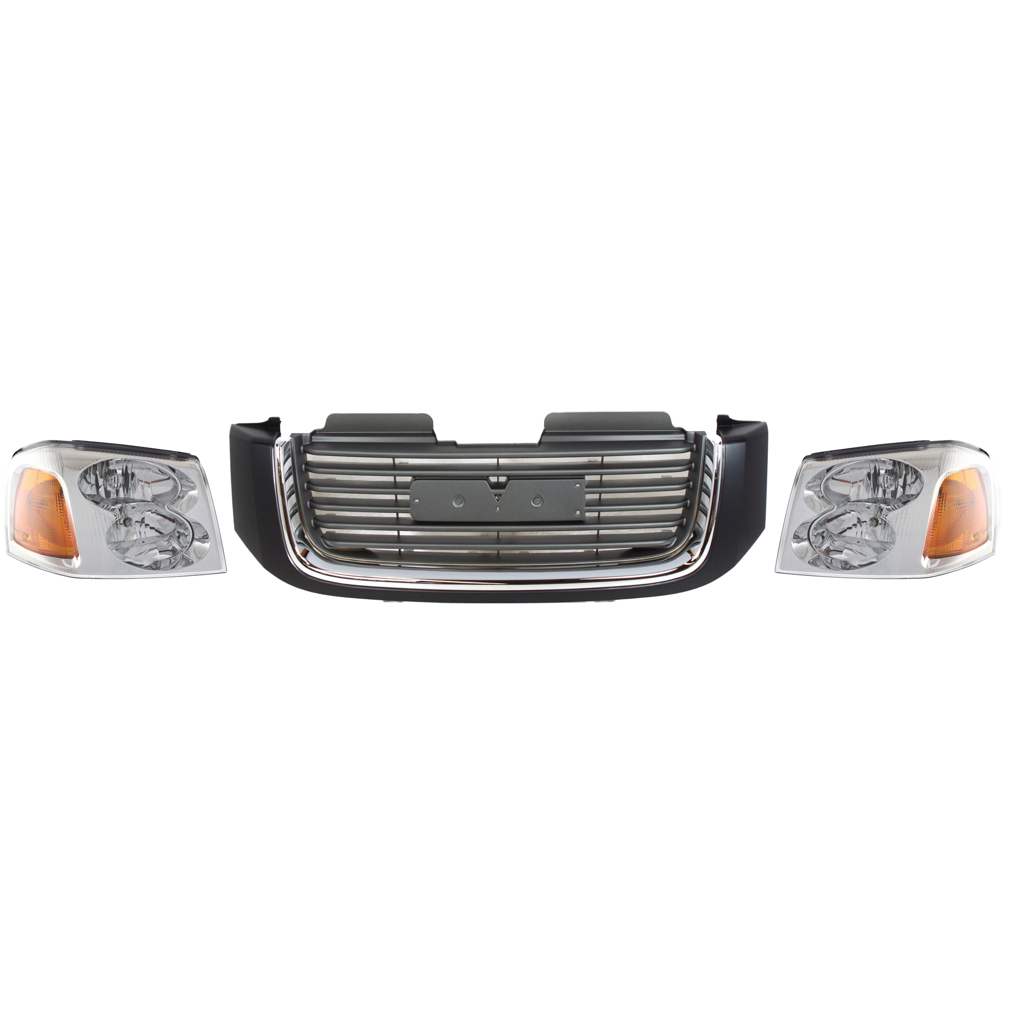 AM ENVOY 02-09 ENVOY XL 02-06 ENVOY XUV 04-05 GRILLE 3 pc Kit with Headlights SKU KIT 070217-82 Partslink GM1200465 GM2502220 GM2503220 OEM 10358134-15866071-15866070