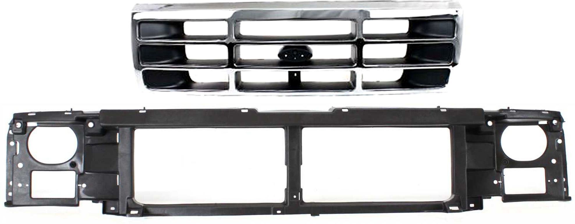 AM BRONCO 92-96 F SERIES 92-97 GRILLE 2 pc Kit with Header Panel SKU KIT 070217-84 Partslink FO1200323 FO1220113 OEM F6TZ8200AAA F6TZ8A284AC