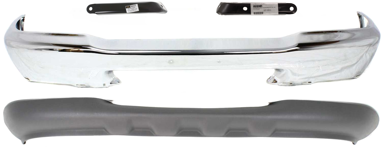 AM RANGER 99-00 FRONT BUMPER Chrome 4 pc kit with Valance Bracket 4WD w o Splash Model Exc. STX Model SKU KIT 070217-87 Partslink FO1002361 FO1066117 FO1067117 FO1095173 OEM XL5Z17757BA XL5Z17752AB XL5Z17