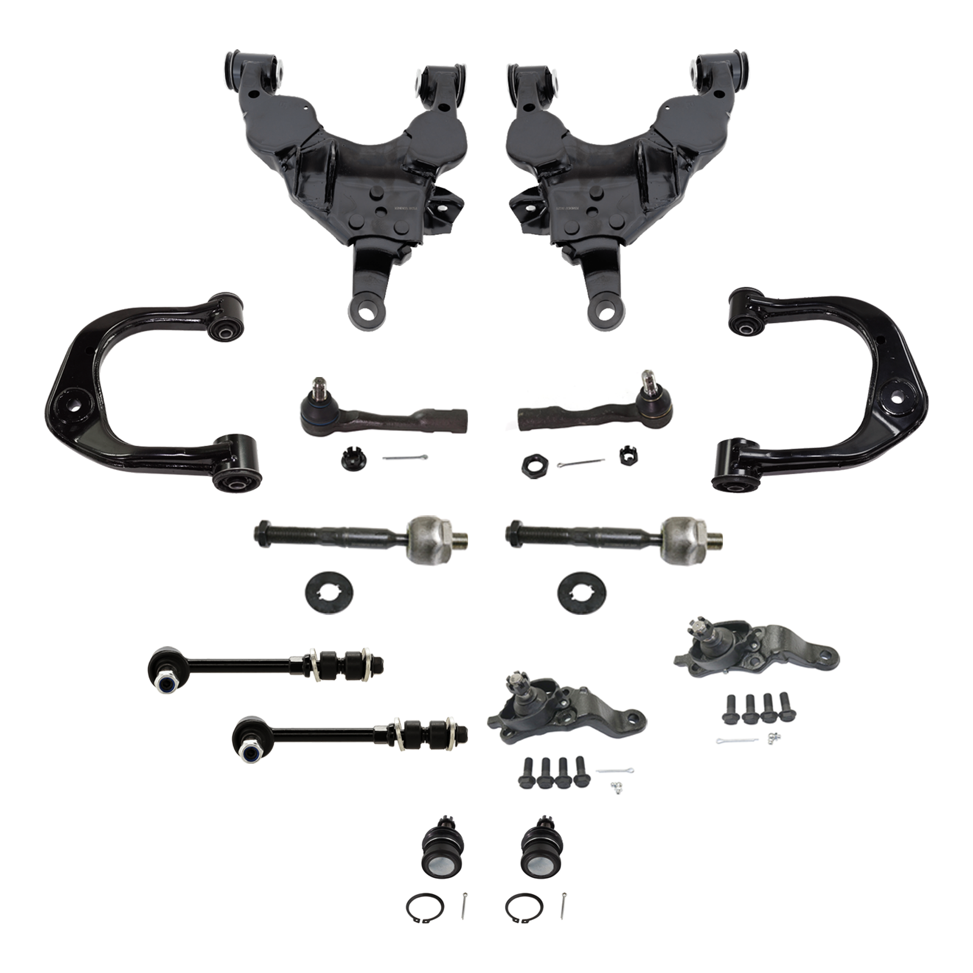 AM SEQUOIA 05-07 TUNDRA 04-06 FRONT CONTROL ARM RH AND LH Upper and Lower 14 pc Kit with Ball Joint Sway Bar Link and Tie Rod End SKU KIT 070224 C05 OEM 4861034010-4863034010-104279
