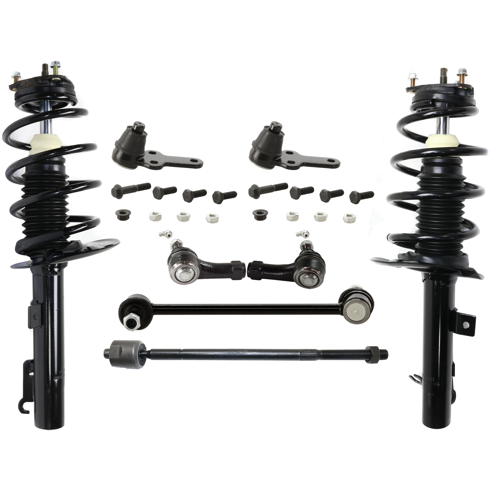 AM FOCUS 09-11 FRONT FULLY LOADED STRUT RH AND LH 9 pc kit with Ball Joints Sway Bar Link and Tie Rod Ends SKU KIT 070224 C104 OEM 9S4Z18125A 8S4Z18125C 9S4Z1812