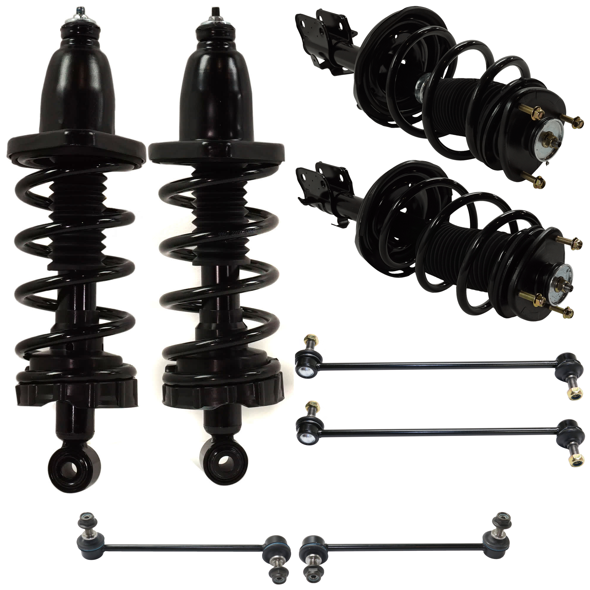 AM RIDGELINE 06-14 FRONT AND REAR FULLY LOADED STRUT RH AND LH 8 pc kit with Sway Bar Links SKU KIT 070224 C106 OEM 51601SJCA06-51602SJCA06 G57414