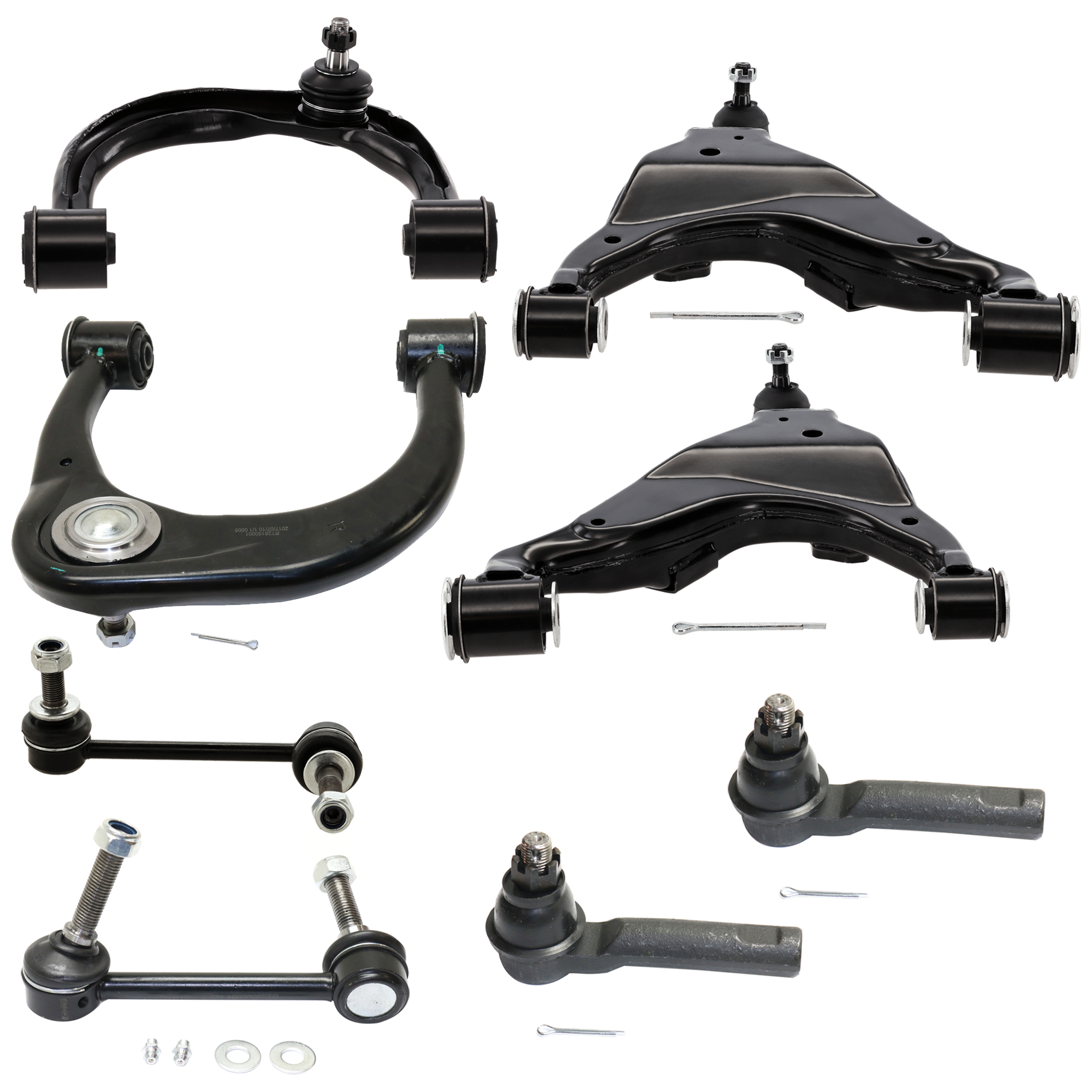 AM TACOMA 05-15 FRONT CONTROL ARM RH AND LH Upper and Lower 8 pc kit with Ball Joint Sway Bar Link and Tie Rod End SKU KIT 070224 C116 OEM 4806804040-4806904040-48610040