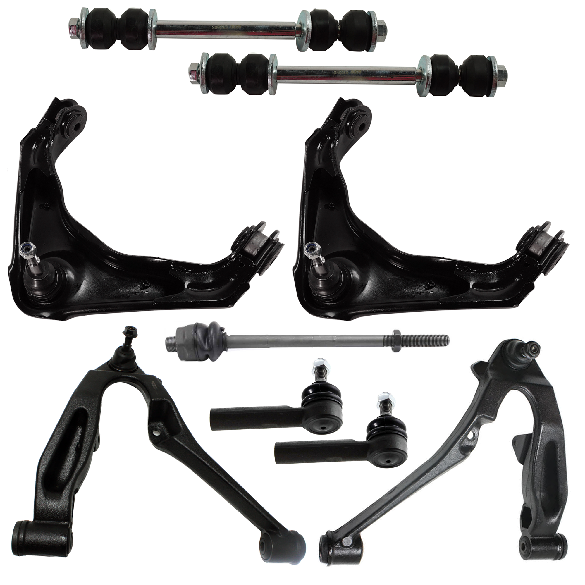 AM SILVERADO SIERRA 2500-01-10 H2-03-07 FRONT CONTROL ARM RH AND LH Upper and Lower 9 pc Kit with Sway Bar Link and Tie Rod End SKU KIT 070224 C125 OEM 12043-521878-2606037-507160
