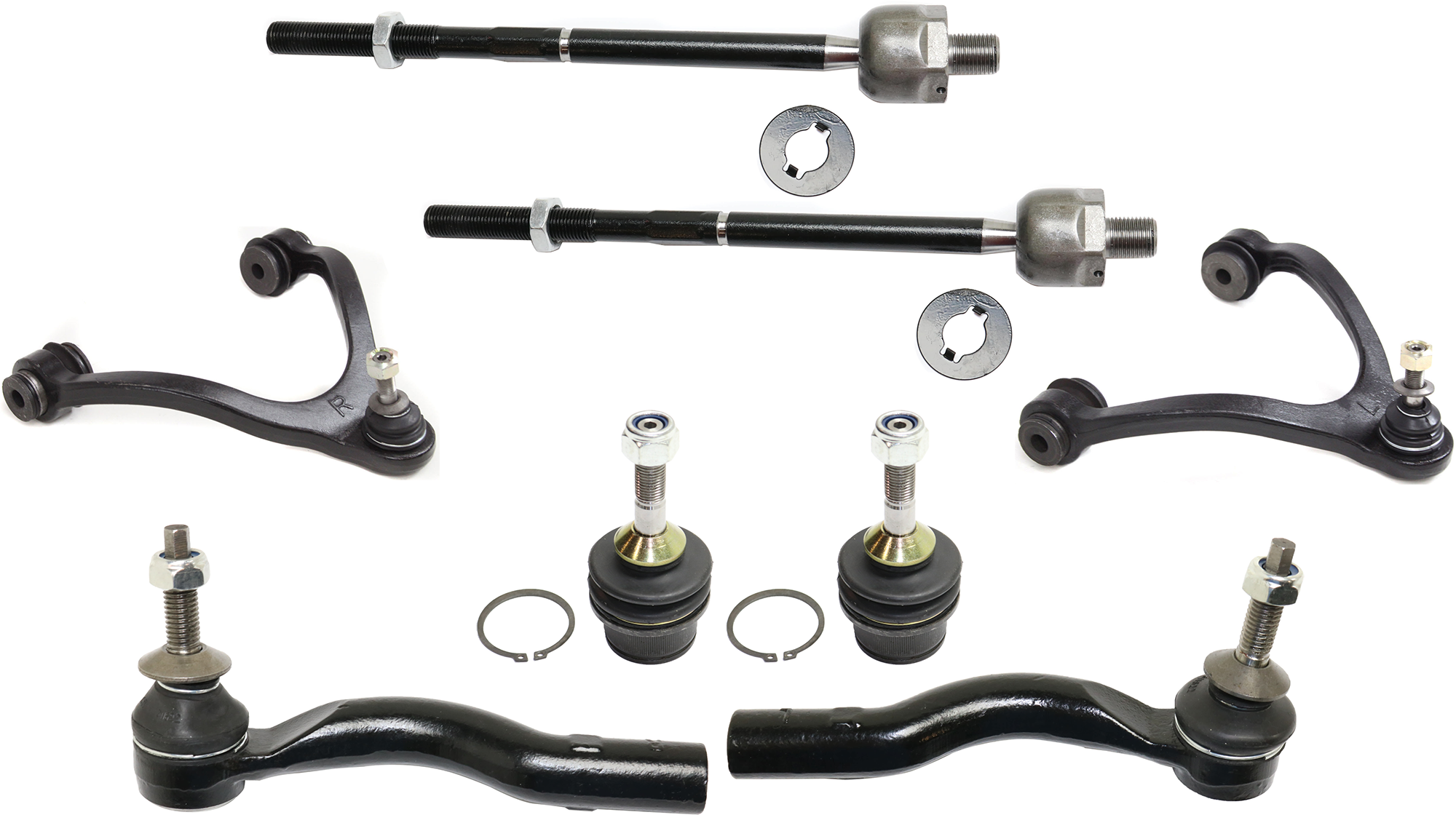 AM CROWN VICTORIA 03-11 FRONT CONTROL ARM RH AND LH Upper 8 pc Kit with Ball Joint and Tie Rod End SKU KIT 070224 C135 OEM 6W1Z3084RH 6W1Z3084S 6W1Z308