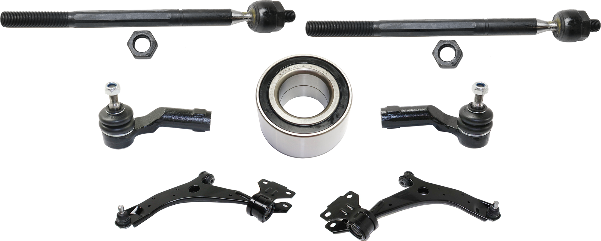AM MAZDA 3-10-13 FRONT CONTROL ARM RH AND LH Lower 7 pc Kit with Tie Rod End and Wheel Bearing SKU KIT 070224 C145 Partslink MA4522100 MA4520100 MA4521100 OEM BBM234300 BBM234350 BP4L32240