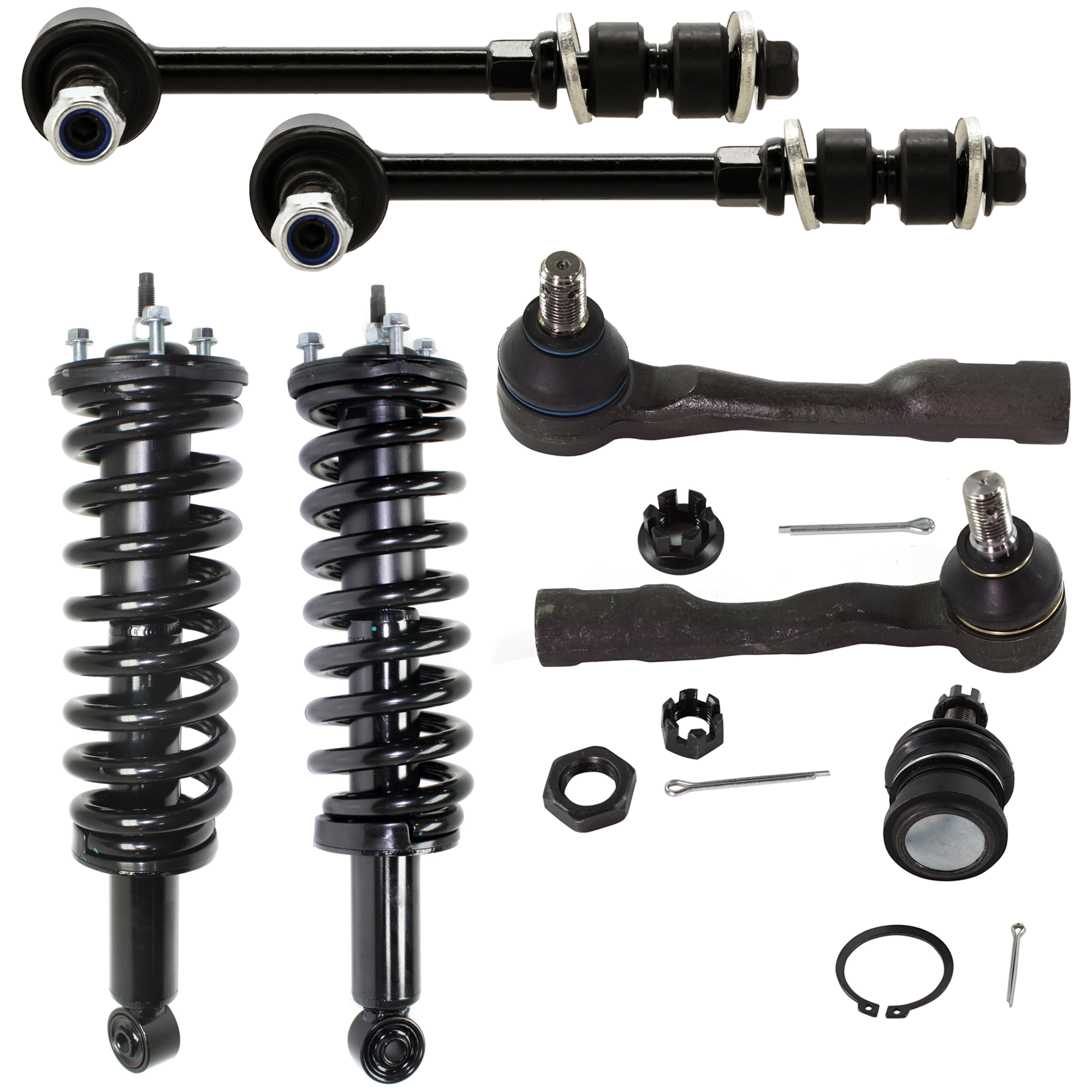 AM TUNDRA 03-06 FRONT FULLY LOADED STRUT RH AND LH 7 pc kit with Ball Joint Sway Bar Links and Tie Rod Ends SKU KIT 070224 C157 OEM 4851009750-48510A9550-48510A