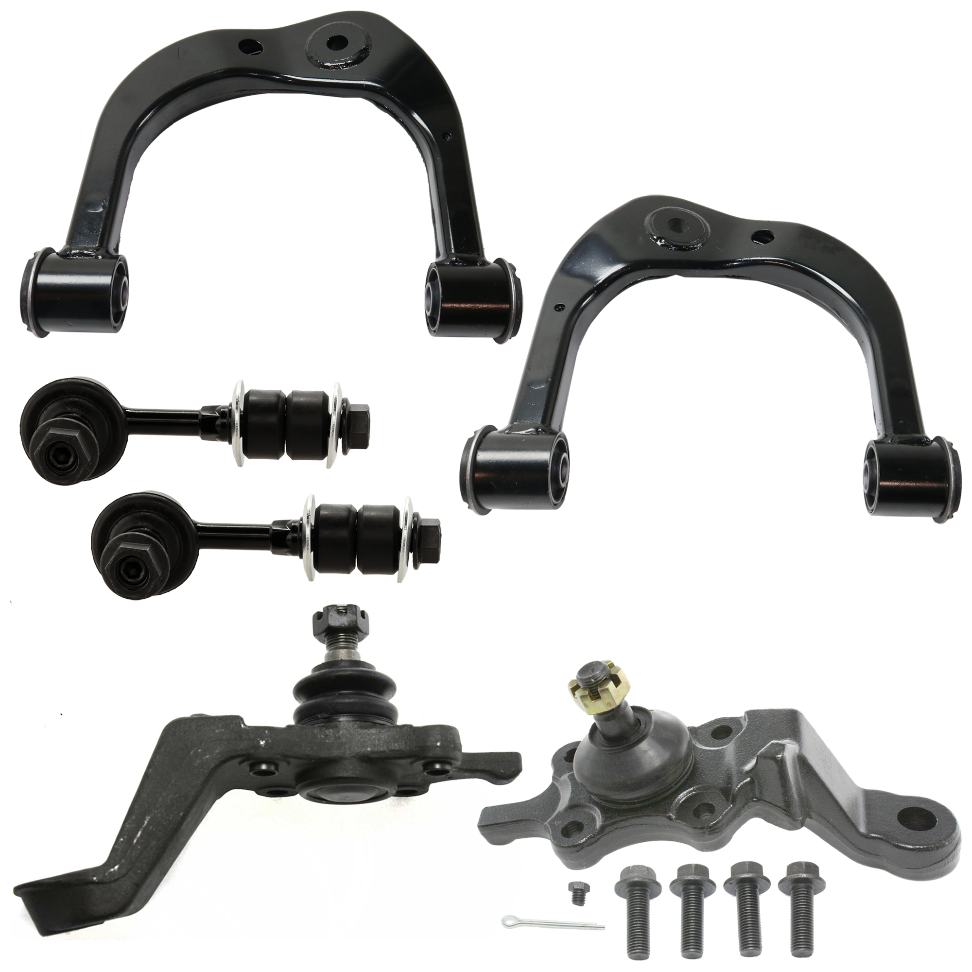 AM TACOMA 95-00 FRONT CONTROL ARM RH AND LH Upper 7 pc kit with Ball Joints and Sway Bar Links SKU KIT 070224 C158 OEM 4861035030-4861035050-486303