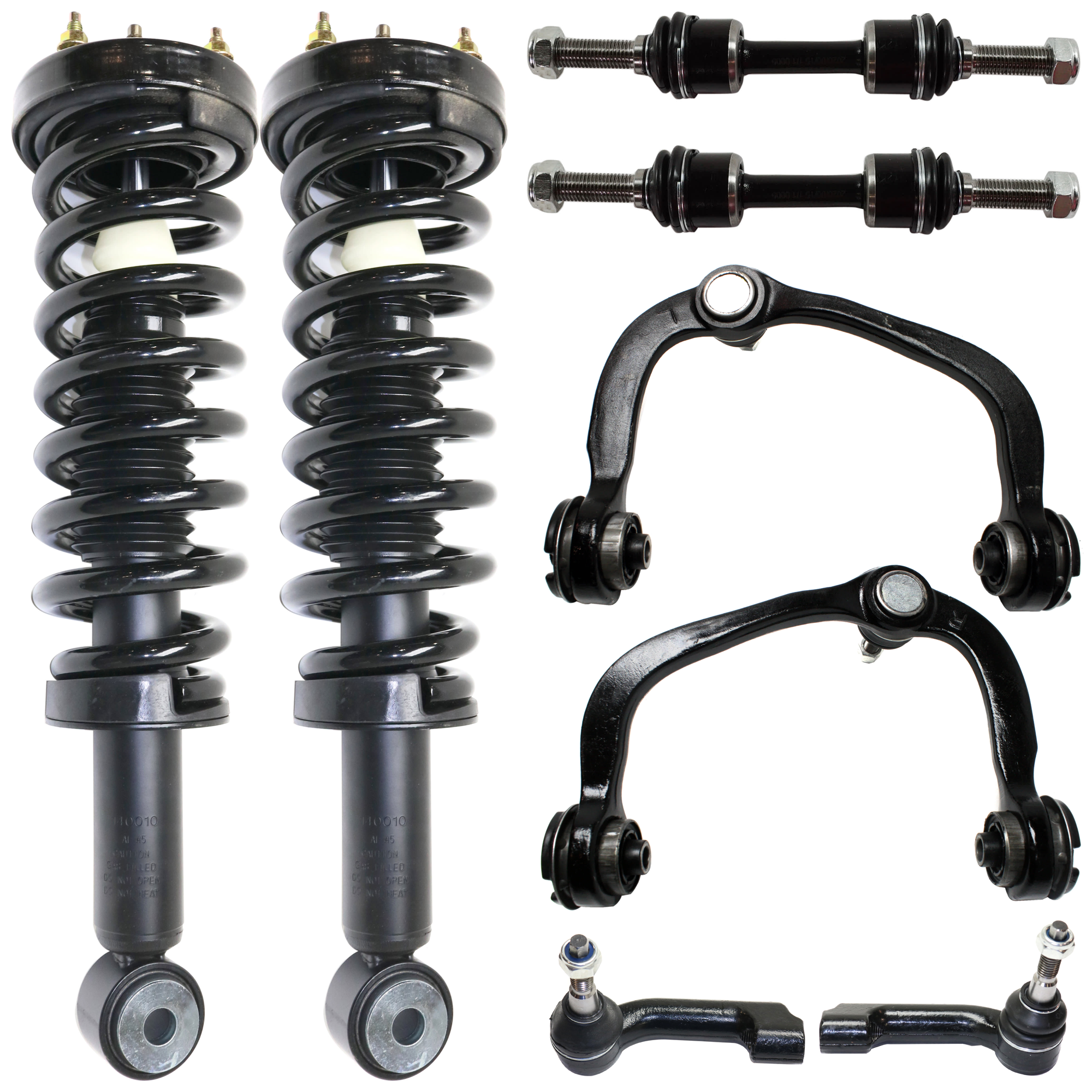 AM EXPEDITION NAVIGATOR 07-13 FRONT FULLY LOADED STRUT RH AND LH 8 pc kit Gas Charged Twin tube with Control Arm Tie Rod End and Sway Bar Link SKU KIT 070224 C165 OEM AL1Z18125G AL1Z18125F 4L3Z3085