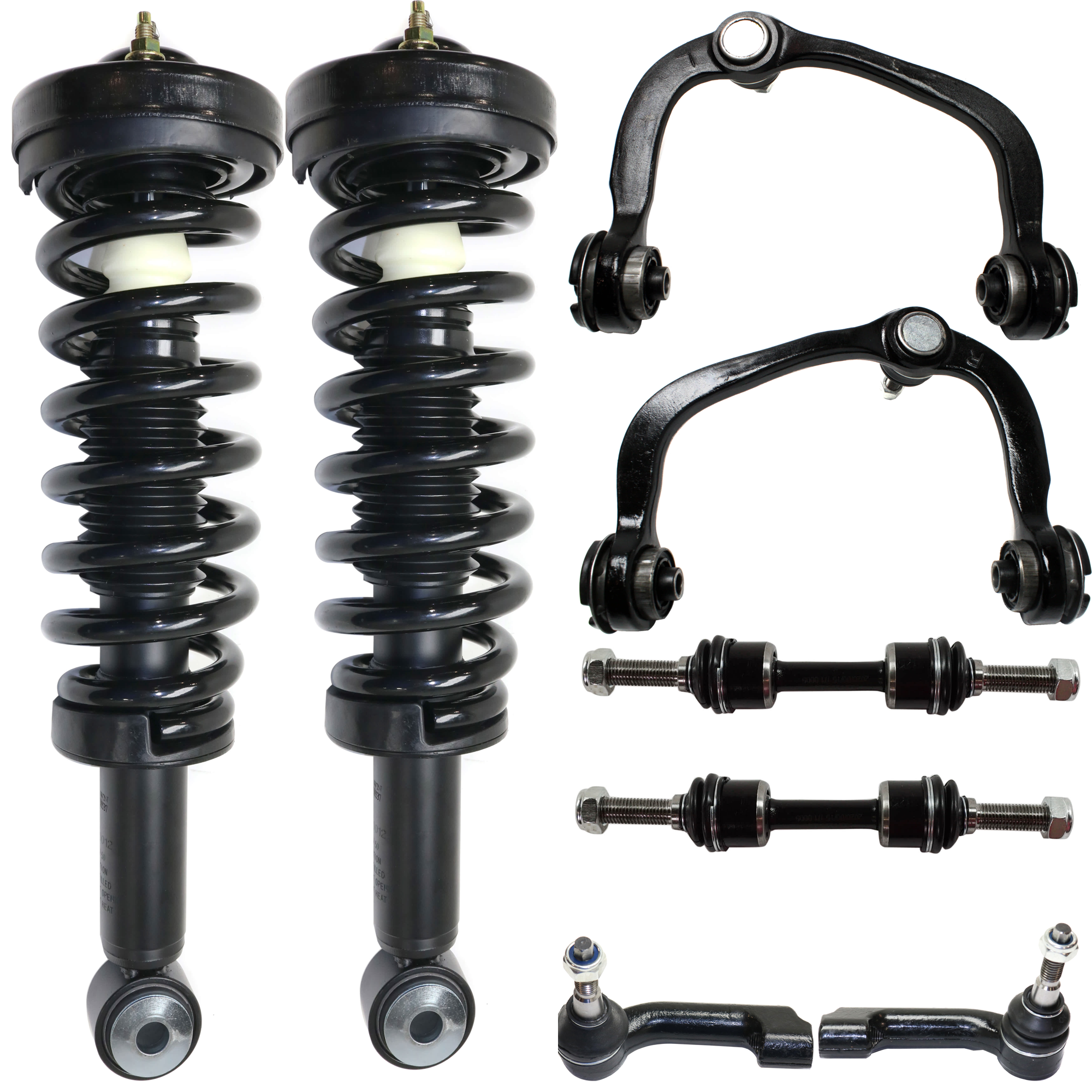 AM F 150-09-13 FRONT FULLY LOADED STRUT RH AND LH 8 pc kit Gas Charged Twin tube with Control Arm Tie Rod End and Sway Bar Link SKU KIT 070224 C166 OEM AL3Z18124AA AL3Z18124GA 4L3Z30
