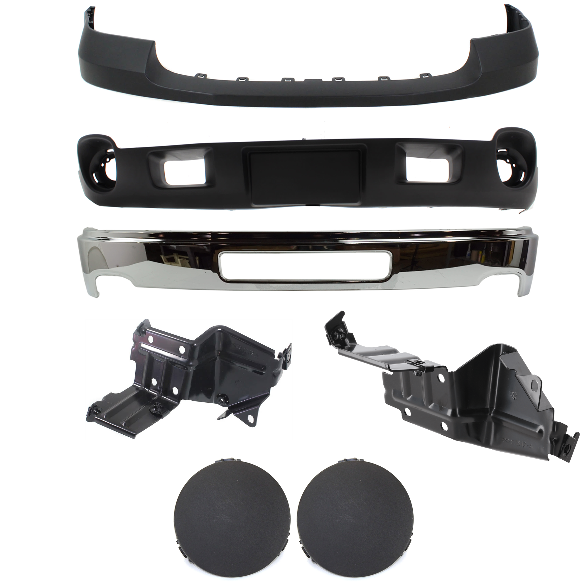 AM SIERRA 2500-3500 HD 11-14 FRONT BUMPER RH AND LH Outer 7 pc kit w Valance Bumper Bracket and Fog Light Cover SKU KIT 070224 C169 Partslink GM1002839 GM1063103 GM1062103 GM1014105 GM1038146 GM1092216 OEM 25998989-25832376-25832375-227