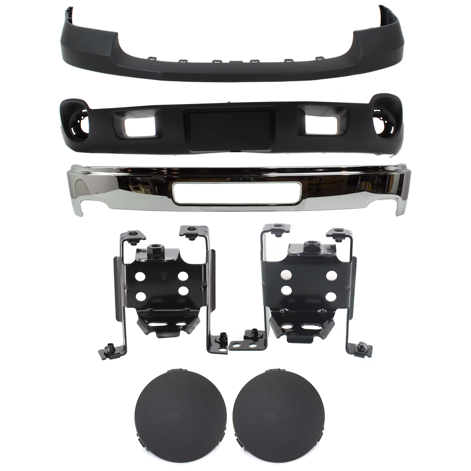 AM SIERRA 2500-3500 HD 11-14 FRONT BUMPER RH AND LH Inner 7 pc kit w Valance Bumper Bracket and Fog Light Cover SKU KIT 070224 C170 Partslink GM1002839 GM1062102 GM1063102 GM1014105 GM1038146 GM1092216 OEM 25998989-25832380-25832381-227