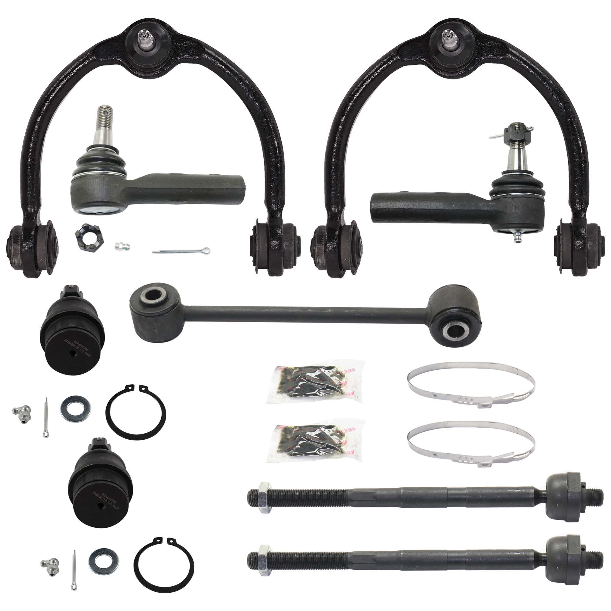 AM COMMANDER 08-10 CHEROKEE 05-10 FRONT CONTROL ARM RH AND LH Upper 9 pc Kit with Ball Joint Sway Bar Link and Tie Rod End SKU KIT 070224 C174 OEM 52090206AI 2601627-5051390-104