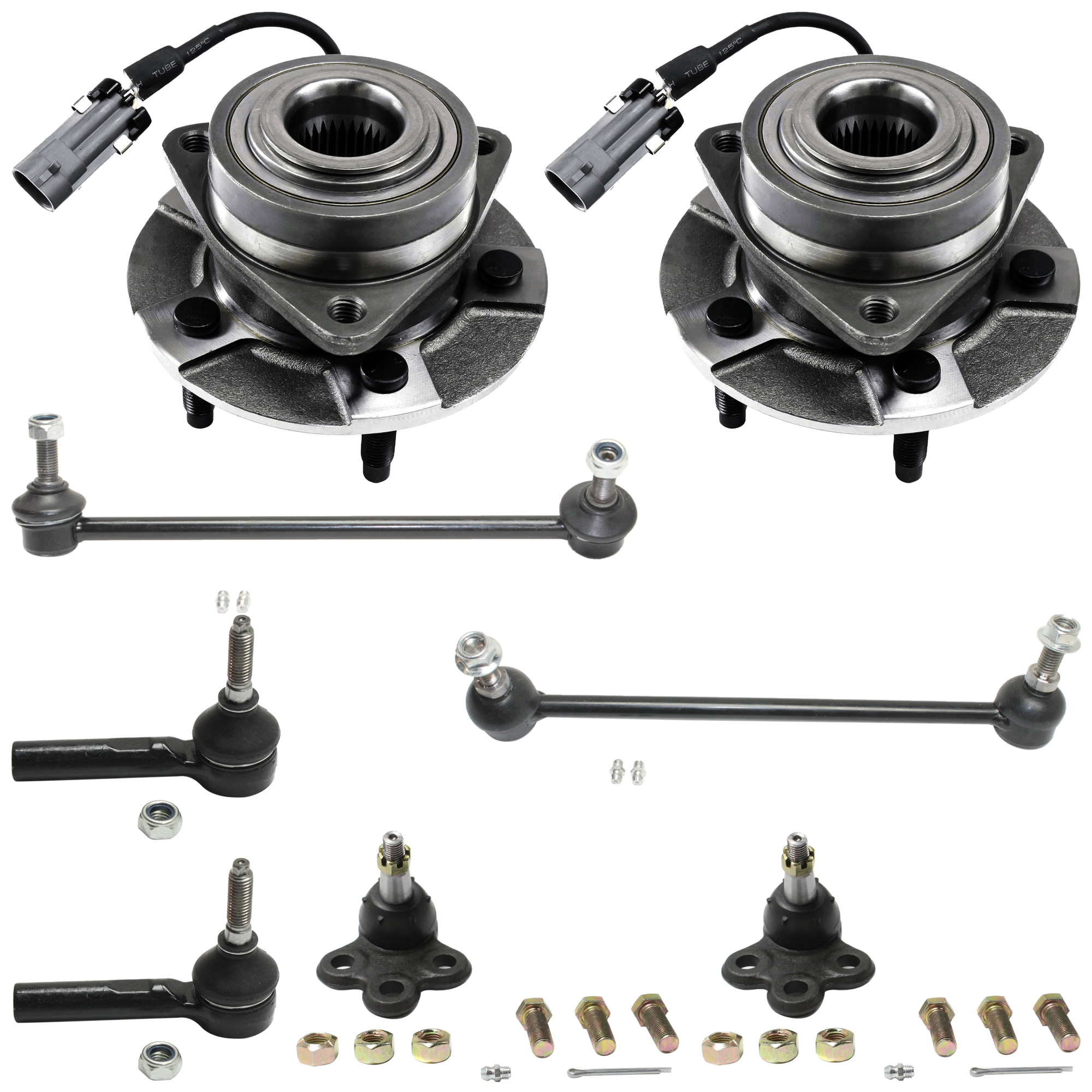 AM VUE 02-07 FRONT HUB ASSEMBLY RH AND LH 8 pc kit with Ball Joints Sway Bar Links and Tie Rod Ends SKU KIT 070224 C182 OEM 10359823-104257-282021-2601