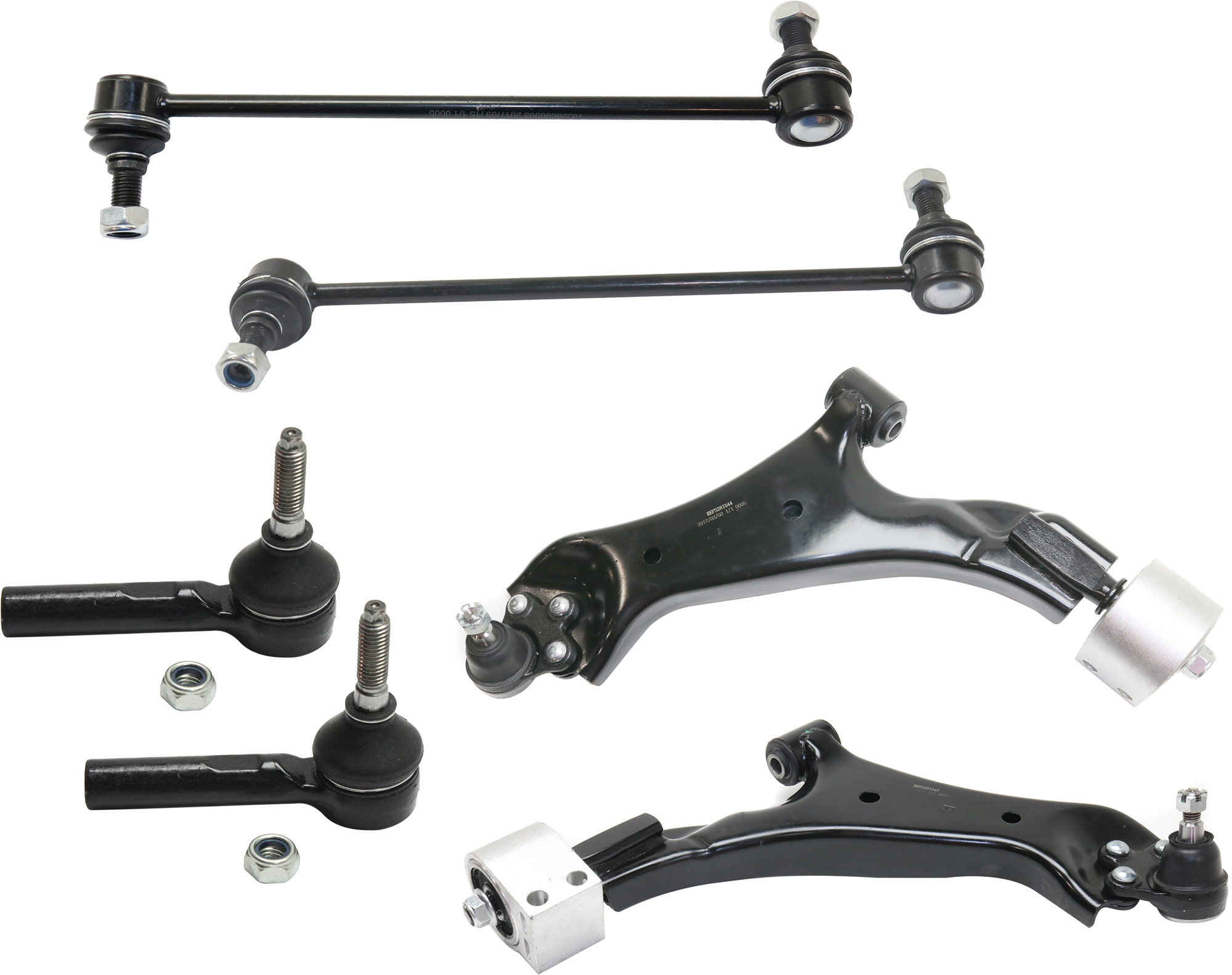 AM EQUINOX VUE 08-09 FRONT CONTROL ARM RH AND LH Lower 6 pc Kit with Sway Bar Link and Tie Rod End SKU KIT 070224 C190 OEM 25848405-25851969-25848406