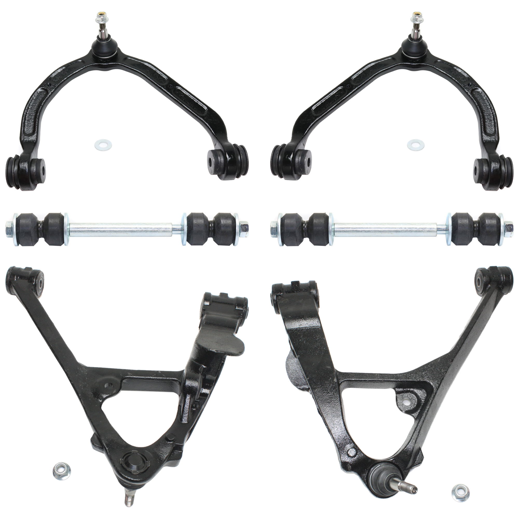 AM EXPRESS 2500 SAVANA 2500-03-11 FRONT CONTROL ARM RH AND LH 6 pc Kit Upper and Lower w Ball Joint and Sway Bar Link SKU KIT 070224 C199 OEM 12475479-12475480-15049879-257