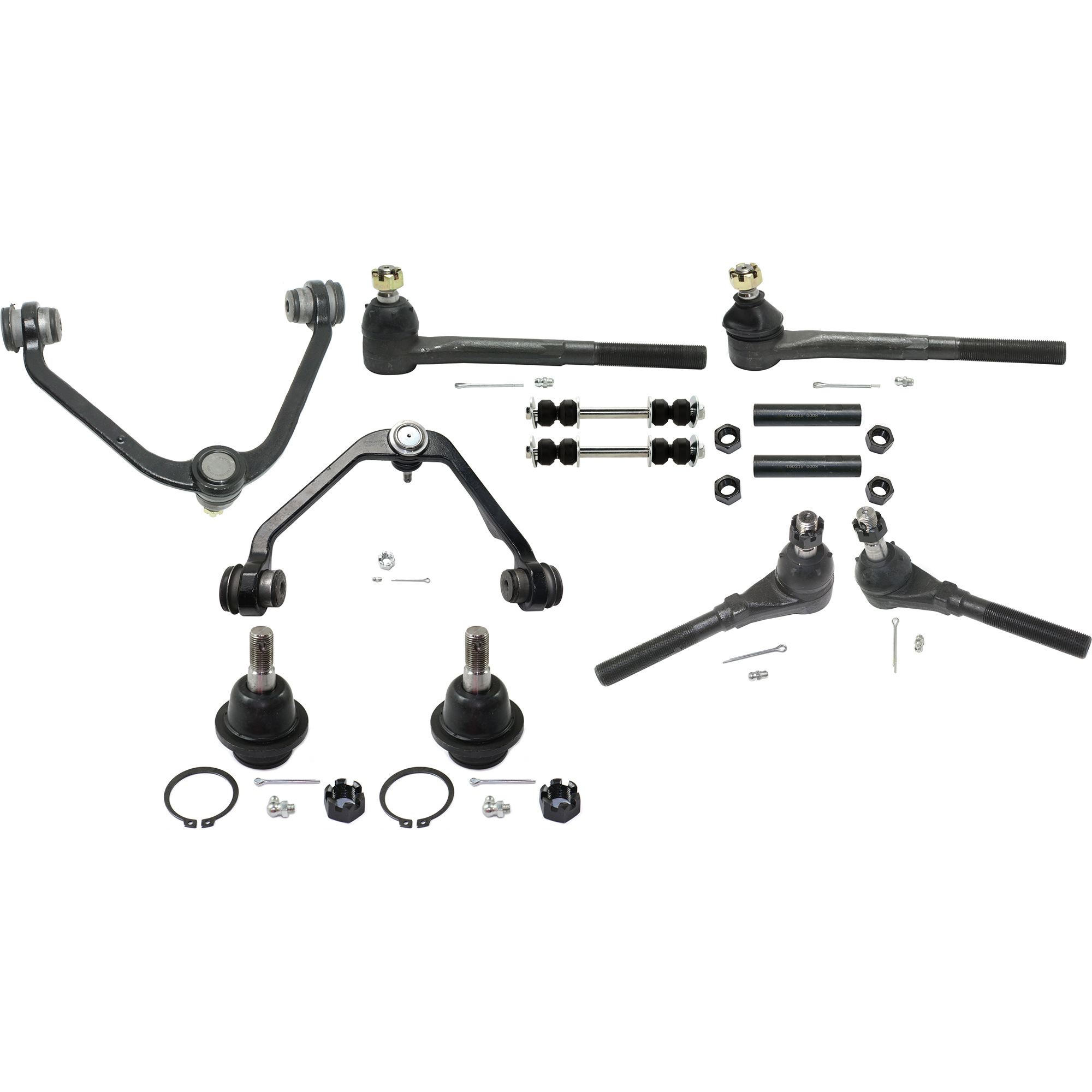 AM F SERIES PICKUP 97-04 FRONT CONTROL ARM RH AND LH Upper 12 pc Kit with Ball Joint Sway Bar Link Tie Rod Adjusting Sleeve and Tie Rod End SKU KIT 070224 C22 OEM 5L3Z3084B F65Z3084AB XL3Z308