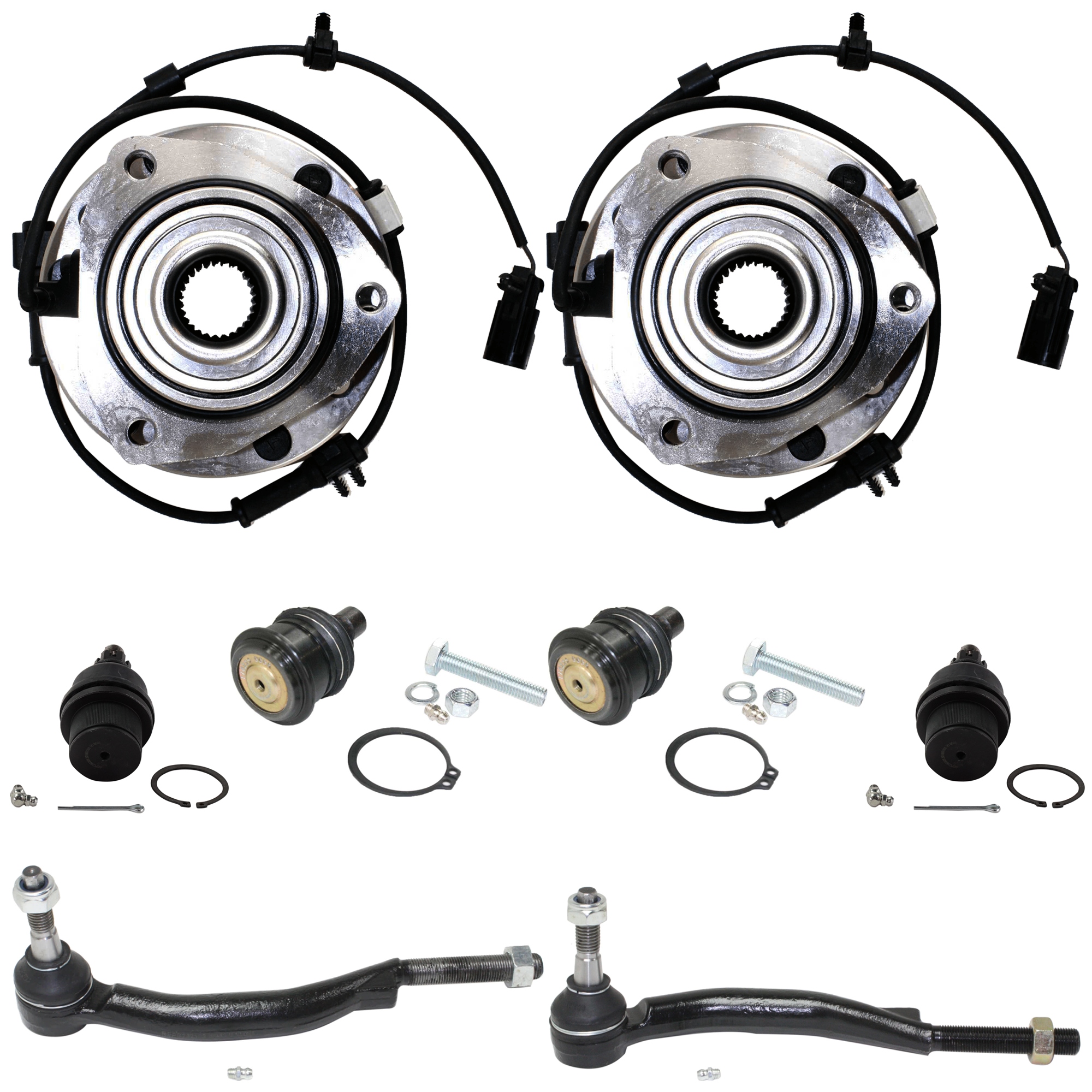 AM BRAVADA 02-04-9-7X 05-09 FRONT HUB ASSEMBLY RH AND LH 8 pc kit with Ball Joints and Tie Rod Ends SKU KIT 070224 C232 OEM 8151308580-104332-1017701-2