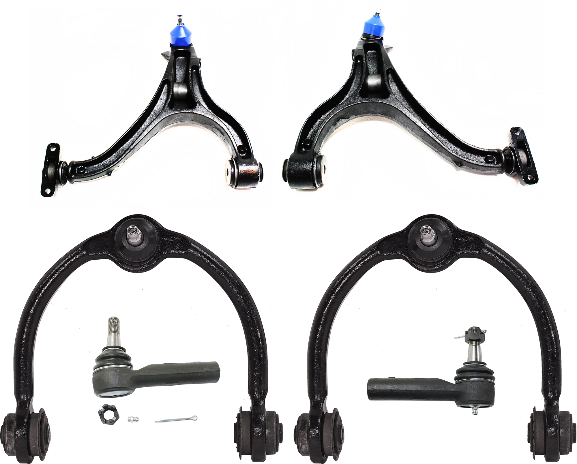 AM GRAND CHEROKEE 05-10 FRONT CONTROL ARM RH AND LH Upper and Lower 6 pc Kit with Tie Rod End SKU KIT 070224 C244 OEM 52089980AF 52089981AF 52090206