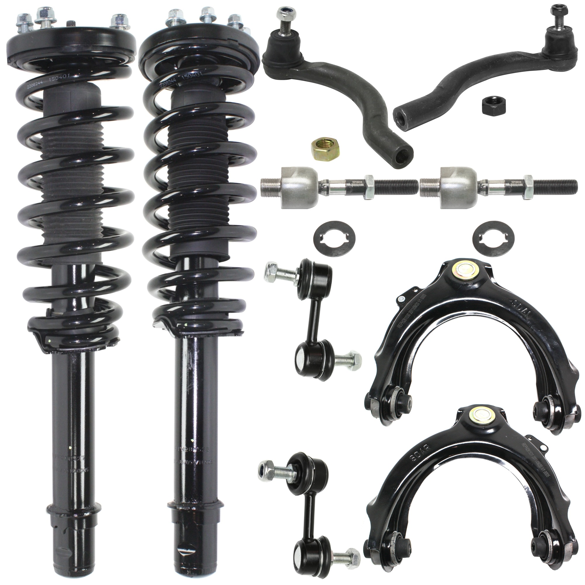 AM ACCORD 03-07 FRONT FULLY LOADED STRUT RH AND LH 10 pc kit with Control Arms Sway Bar Links and Tie Rod Ends SKU KIT 070224 C25 OEM 51601SDAA31-51601SDAA32-51602S