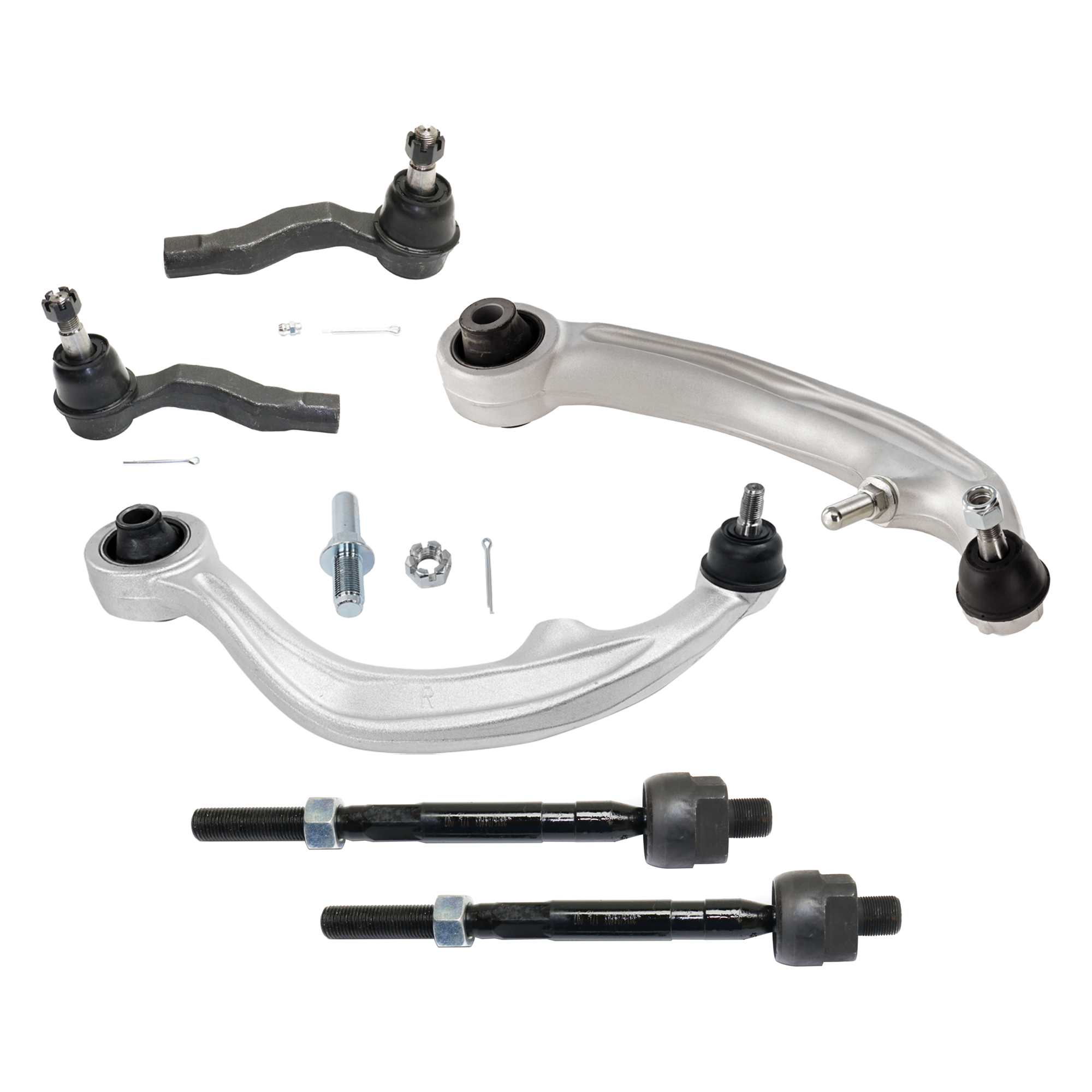 AM 350Z 03-09 FRONT CONTROL ARM RH AND LH Lower Rearward Arm 6 pc Kit with Tie Rod End SKU KIT 070224 C262 OEM 54468CD00C 54469CD00C 54469AC7