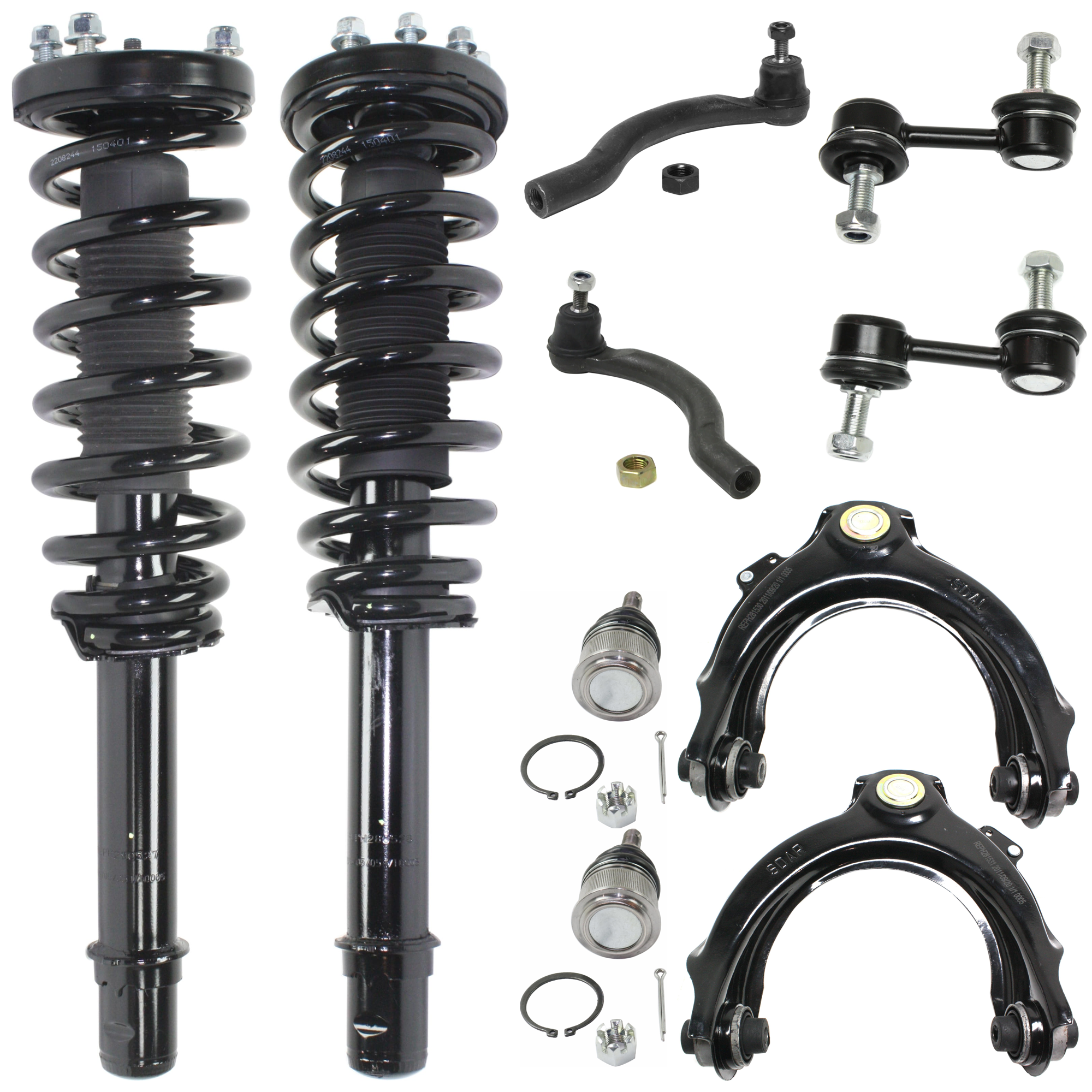 AM ACCORD 03-07 FRONT FULLY LOADED STRUT RH AND LH 10 pc kit with Ball Joints Control Arms Sway Bar Links and Tie Rod Ends SKU KIT 070224 C26 OEM 51601SDAA31-51601SDAA32-51602S