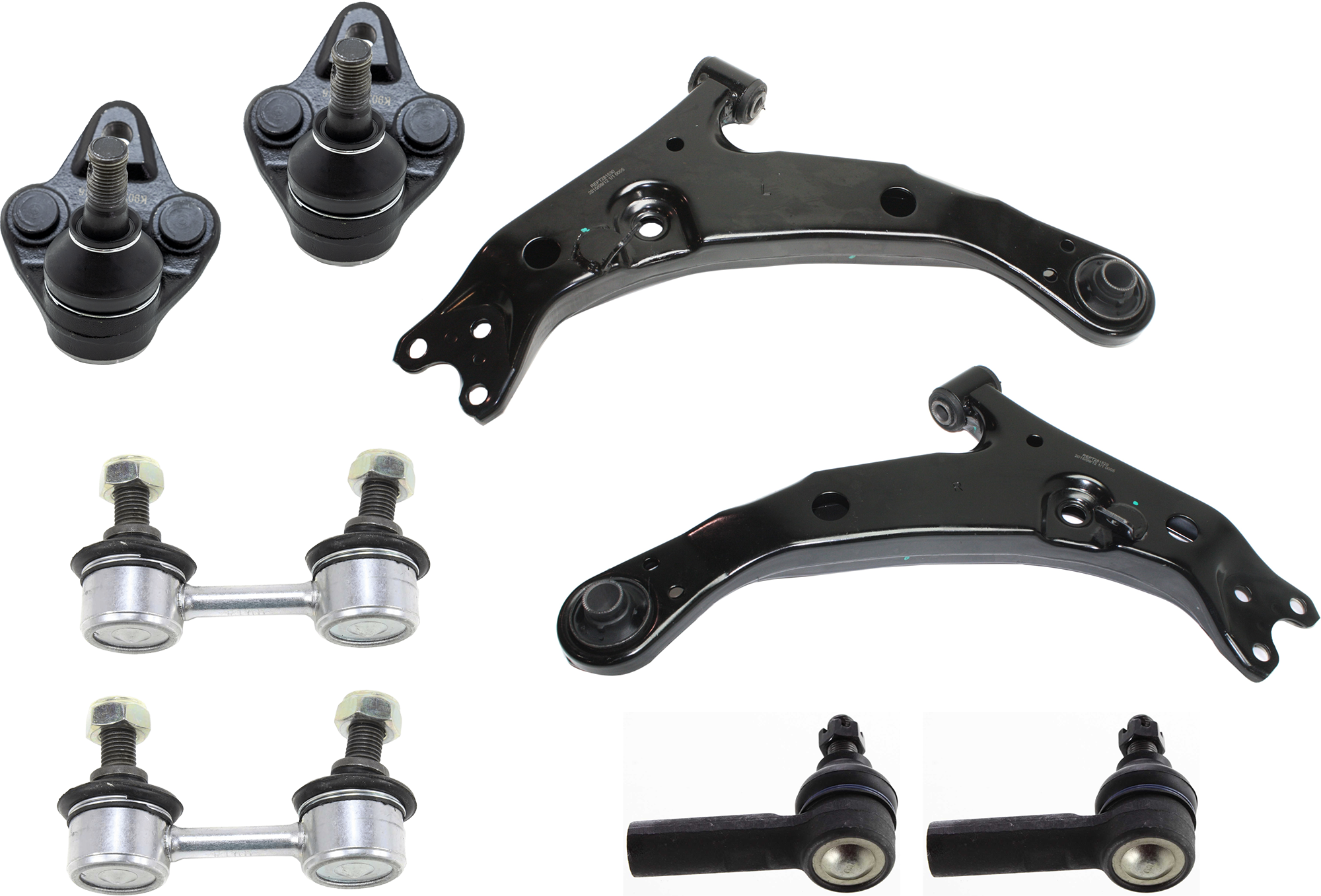 AM COROLLA 96-02 FRONT CONTROL ARM RH AND LH Lower 8 pc kit with Ball Joints Sway Bar Links and Tie Rod Ends SKU KIT 070224 C278 OEM 4806812160-4806812180-480691