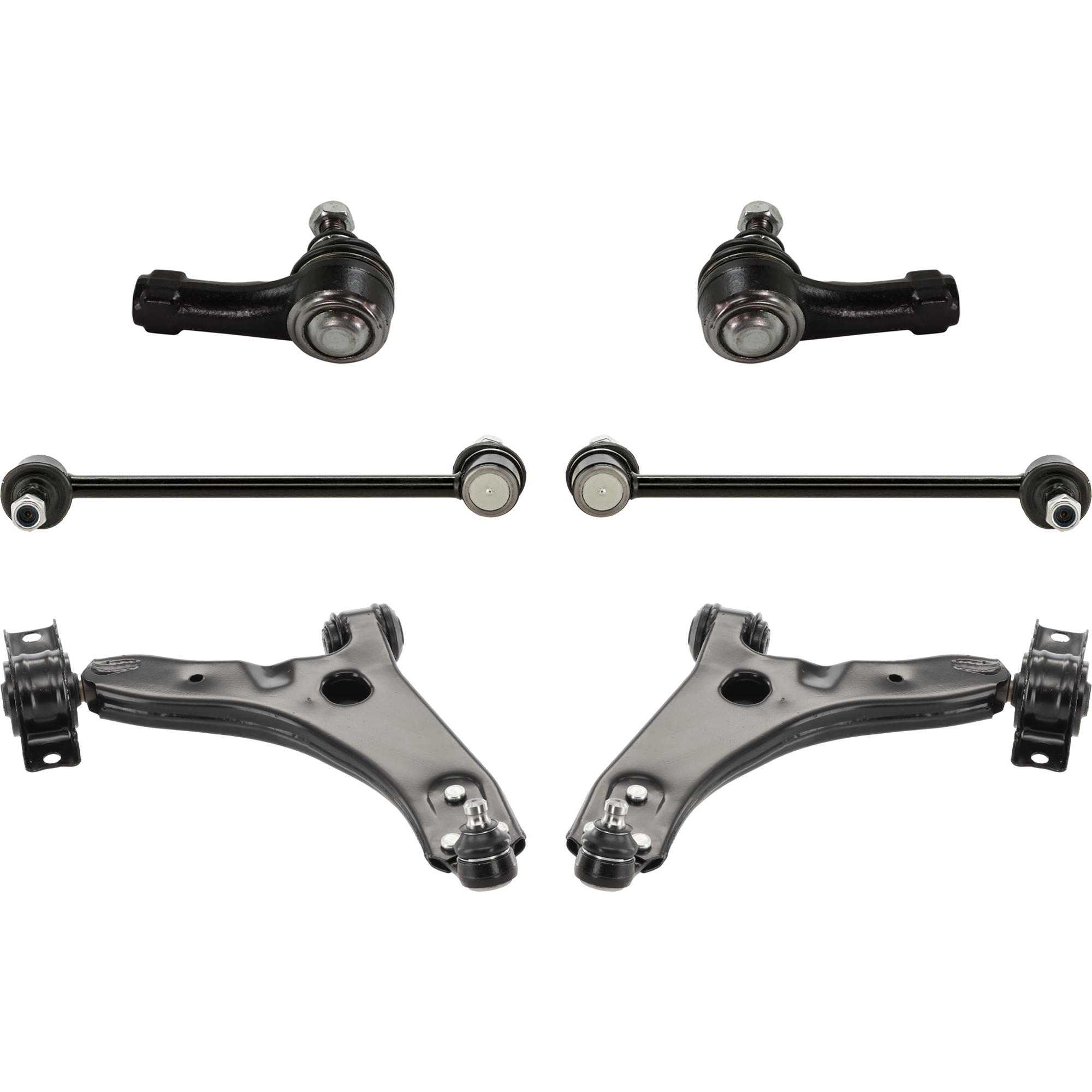 AM FOCUS 08-11 FRONT CONTROL ARM RH AND LH Lower 6 pc Kit with Sway Bar Link and Tie Rod End SKU KIT 070224 C285 OEM 6S4Z3078AA 7S4Z3078A 8S4Z3078A