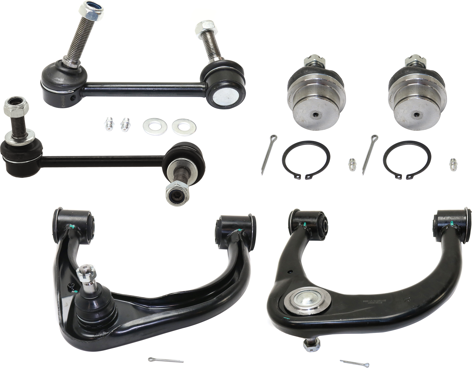 AM TACOMA 05-21 FRONT CONTROL ARM RH AND LH Upper and Lower 6 pc kit with Ball Joint and Sway Bar Link SKU KIT 070224 C301 OEM 4861004020-4863004020-2601736