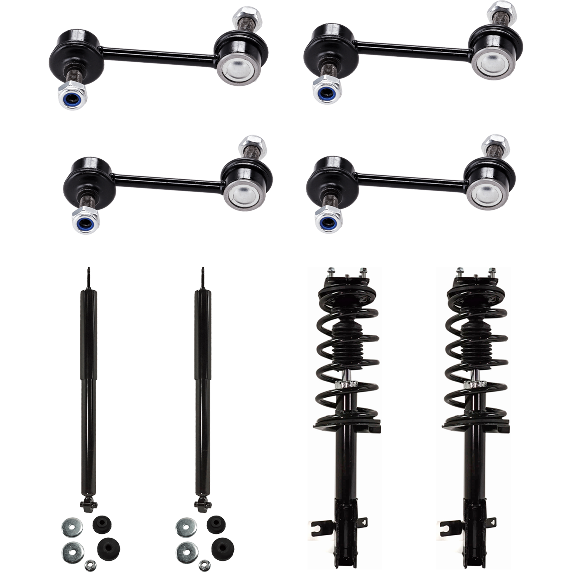 AM CX 9-07-10 FRONT AND REAR FULLY LOADED STRUT RH AND LH 8 pc Kit with Shock Absorber and Strut Assembly and Sway Bar Link SKU KIT 070224 C311 OEM SR4537-1331674R TDY234700-1