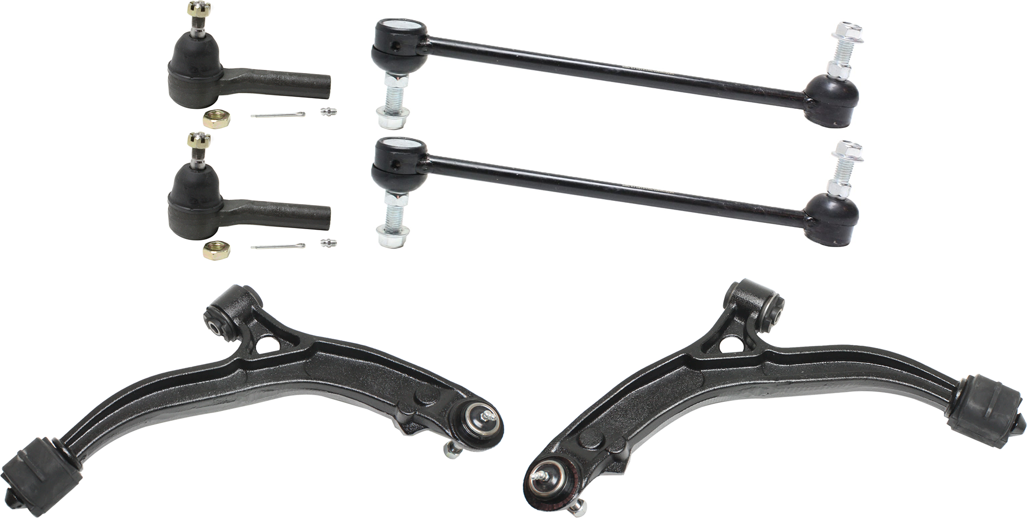 AM CARAVAN 05-07 FRONT CONTROL ARM RH AND LH Lower 6 pc Kit with Sway Bar Link and Tie Rod End SKU KIT 070224 C318 OEM 4743834AB 4743835AB 18189-6870