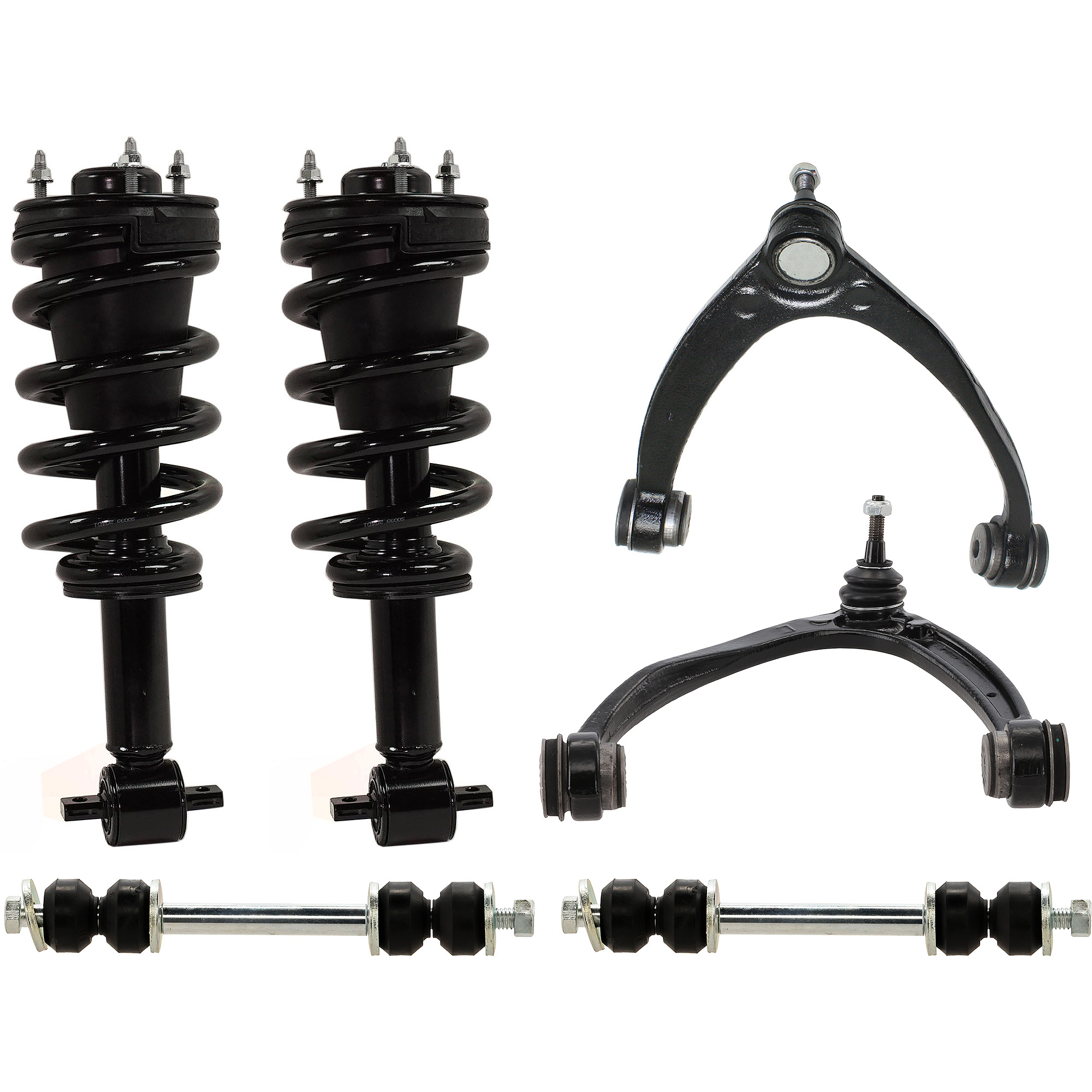 AM SILVERADO SIERRA 1500-07-13 FRONT FULLY LOADED STRUT RH AND LH 6 pc kit Gas Charged Monotube with Control Arm and Sway Bar Link SKU KIT 070224 C322 OEM 25980102-25888684-15096197-258
