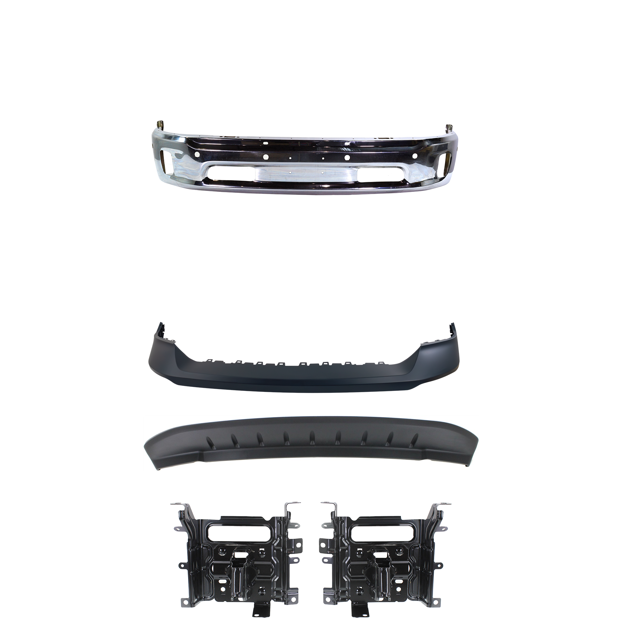 AM RAM 1500-14-18 FRONT BUMPER Lower 7 pc kit Chrome w Parking Aid Sensor Holes w Fog Light Holes Includes 19-22-1500 Classic SKU KIT 070224 C323 Partslink CH1002402 CH1061104 CH1014108 CH1090147 OEM 68160857AA 68232485AA 68197697