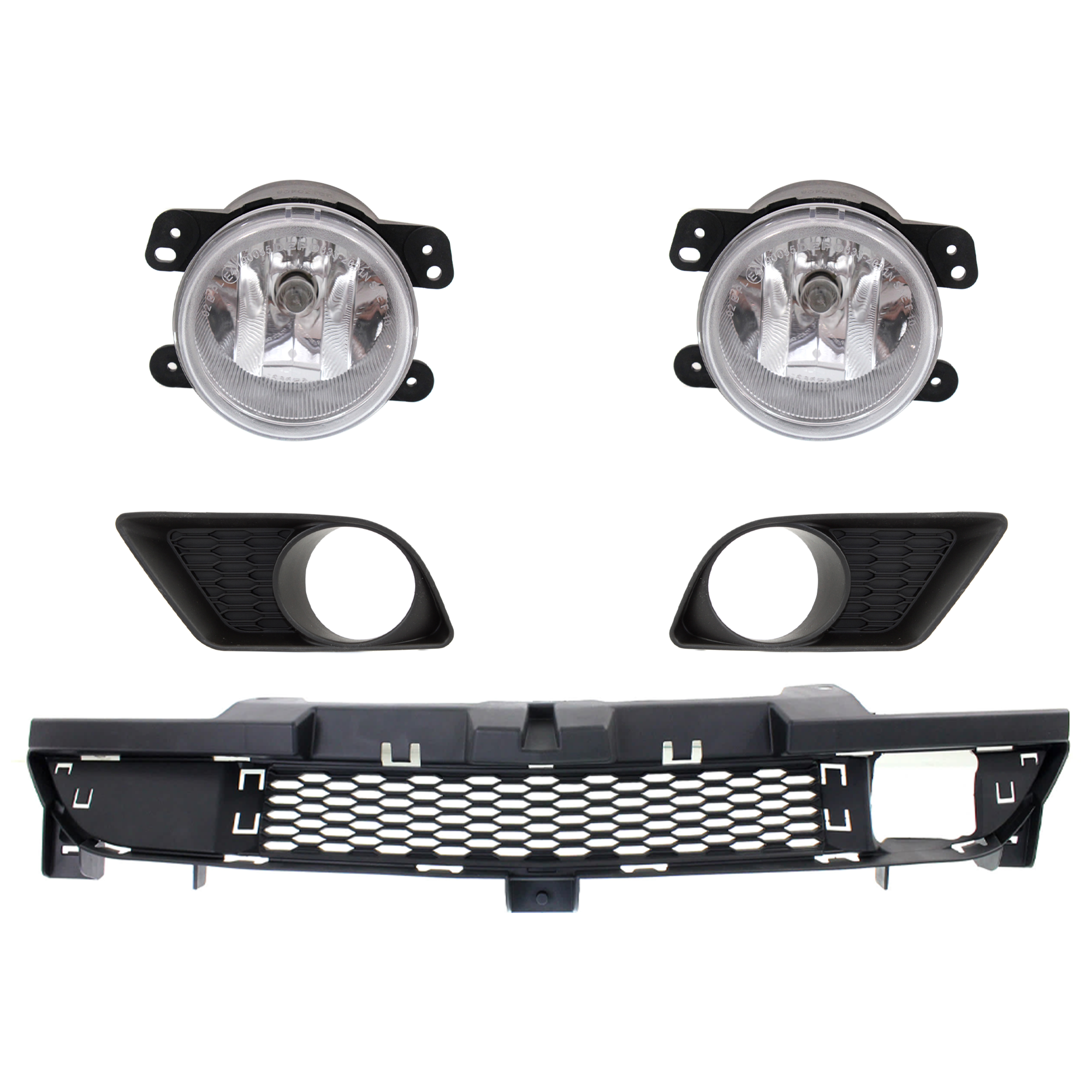 AM CHARGER 11-14 FRONT BUMPER GRILLE 5 pc Kit with Fog Light and Fog Light Trim SKU KIT 070224 C324 Partslink CH1036114 CH1039133 CH1038133 OEM 68092606AA 5182026AA PFM 68092