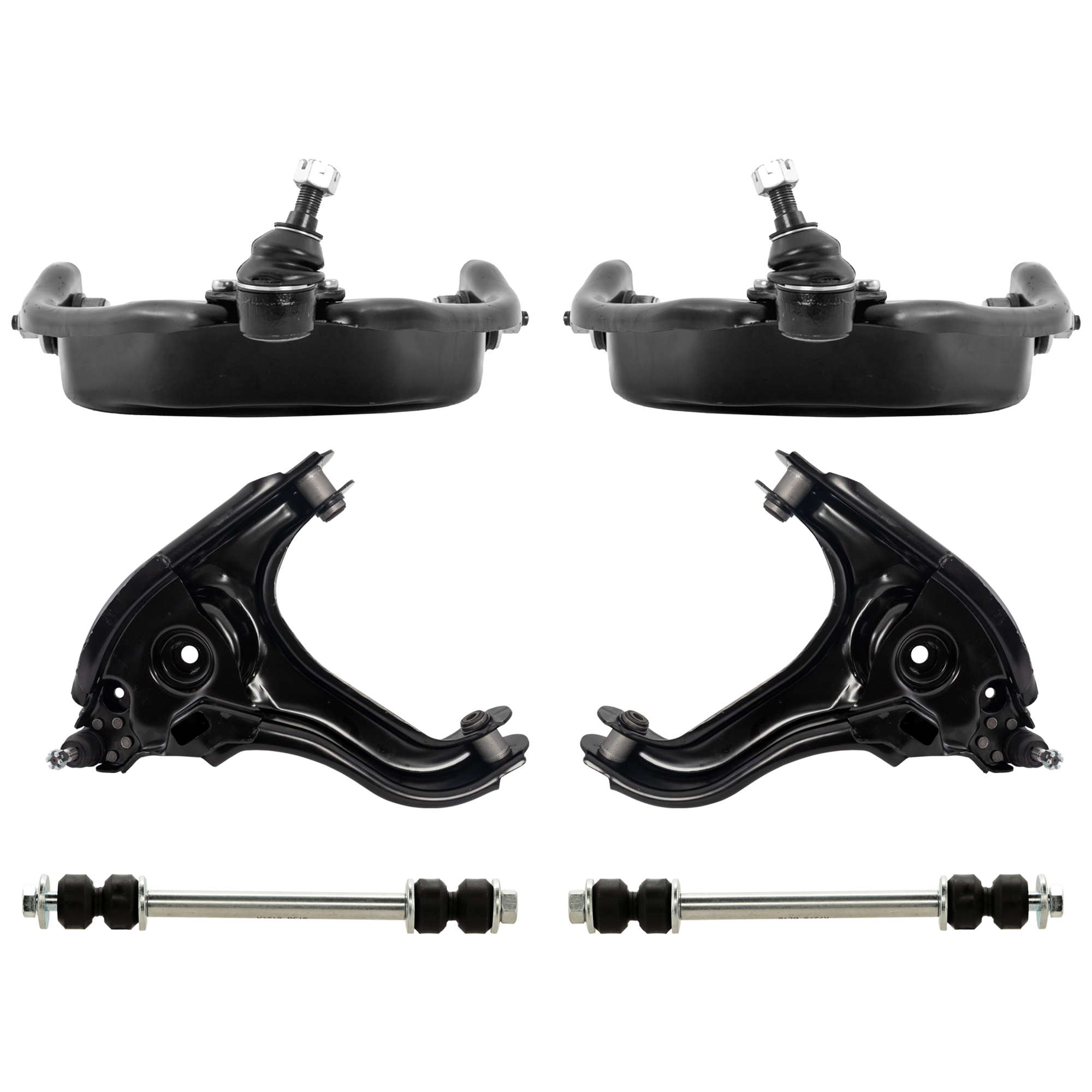 AM RAM 1500-00-01 FRONT CONTROL ARM RH AND LH 6 pc Kit Upper and Lower w Ball Joint and Bushing w Sway Bar Link Rear Wheel Drive SKU KIT 070224 C330 OEM 52106678AA 52113888AA 52113888