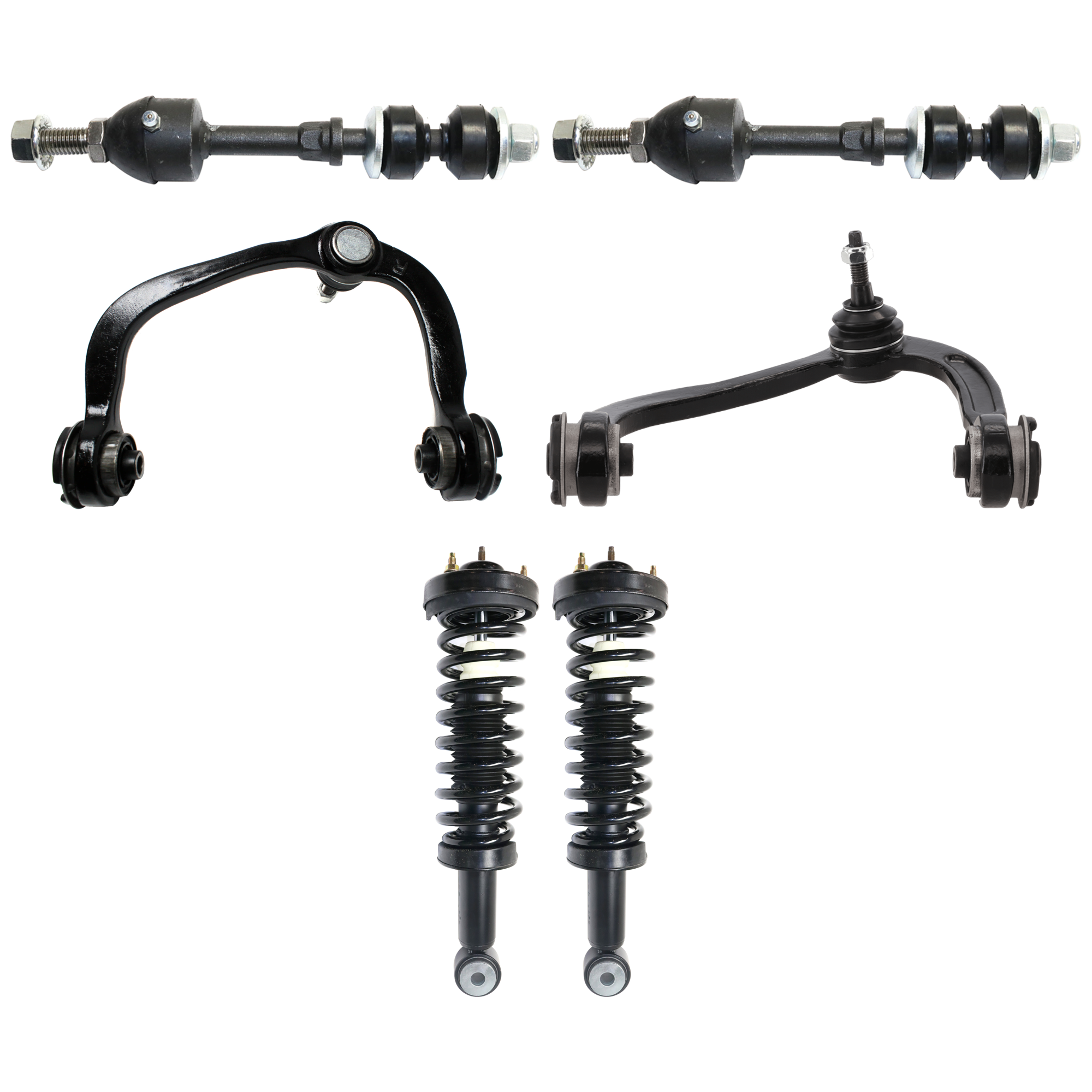 AM F 150-05-08 MARK LT 06-08 FRONT FULLY LOADED STRUT RH AND LH 6 pc kit Gas Charged Twin tube with Control Arm and Sway Bar Link SKU KIT 070224 C335 OEM 1336331-7L3Z18124R 5L3Z18124AA