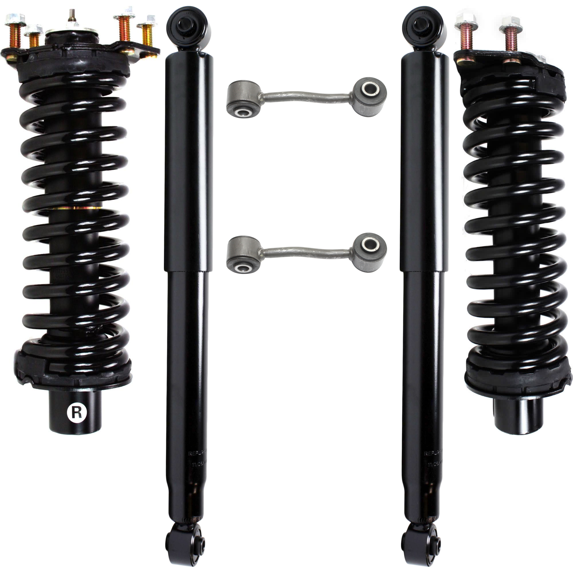 AM LIBERTY 02-07 FRONT AND REAR SHOCK ABSORBER AND STRUT ASSEMBLY RH AND LH 6 pc kit with Sway Bar Links SKU KIT 070224 C351 OEM 52088650AC 52088650AF 68052690