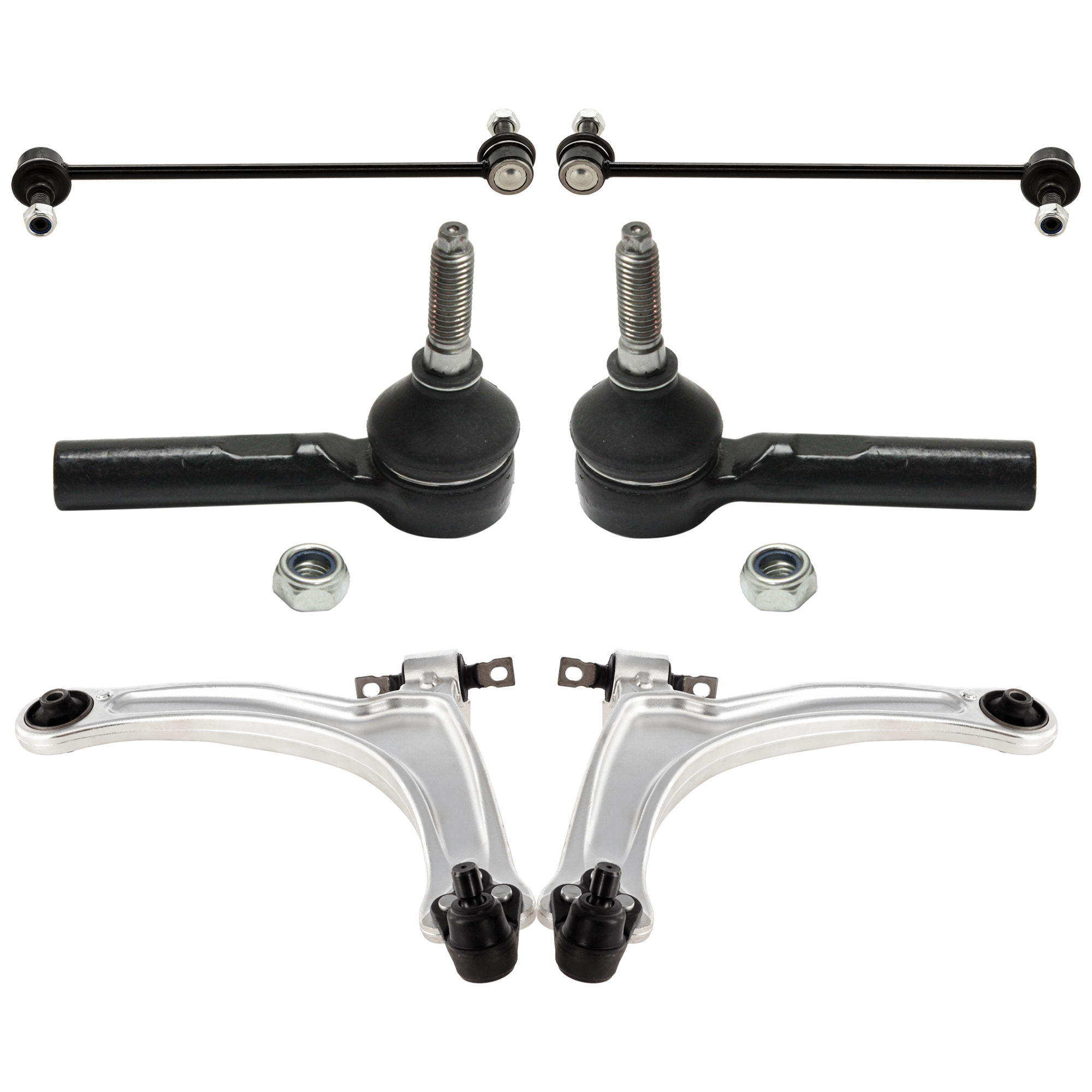 AM COBALT 05-10 HHR 06-11 FRONT CONTROL ARM RH AND LH Lower 6 pc Kit with Sway Bar Link and Tie Rod End SKU KIT 070224 C371 OEM 15787555-15803767-15787556-158